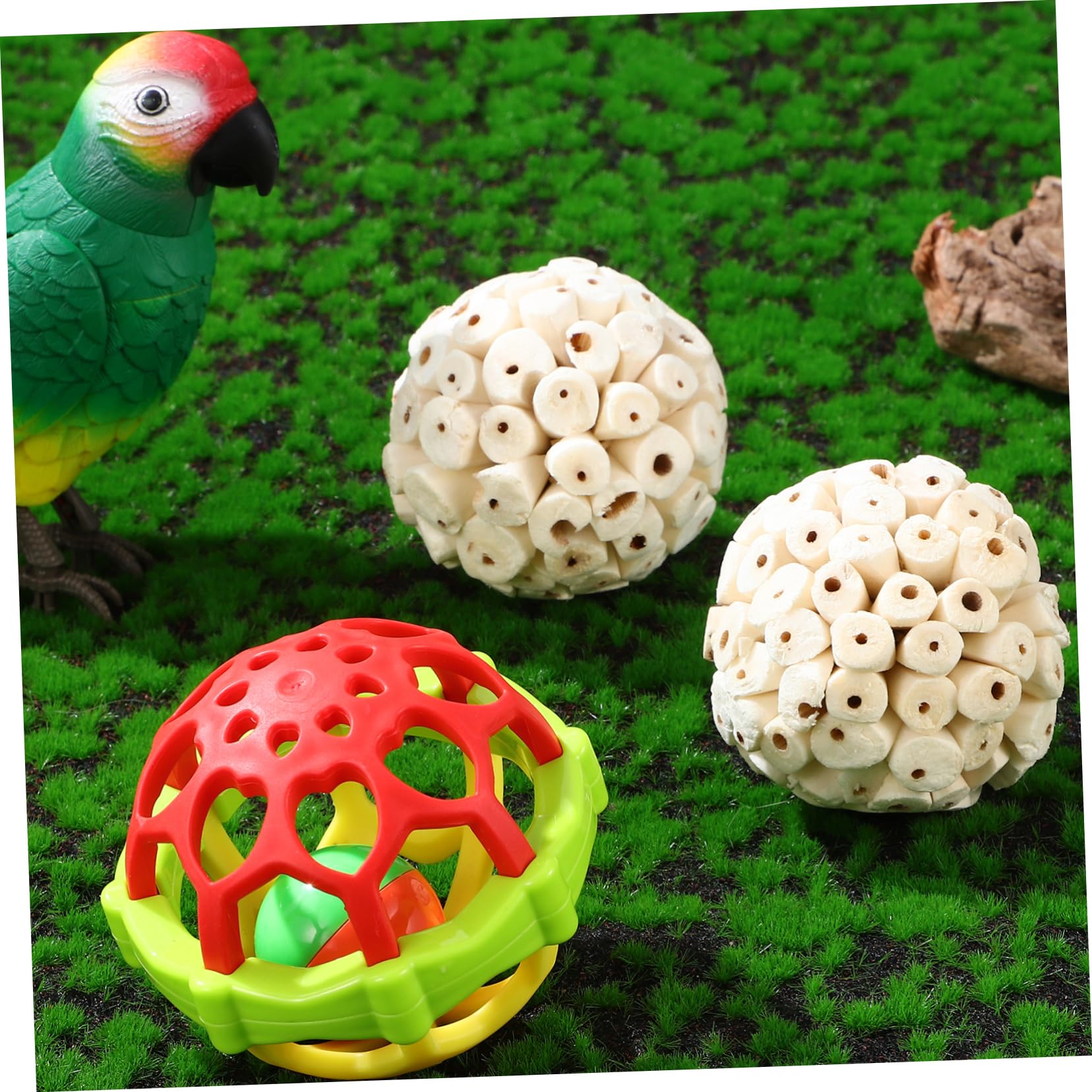 BESPORTBLE 15pezzi Pz Giocattoli Masticabili Per Uccelli Palline Naturale e Gomma Morbida Per Pappagalli e Canarini Accessori Per Gabbia Divertenti e Resilienti
