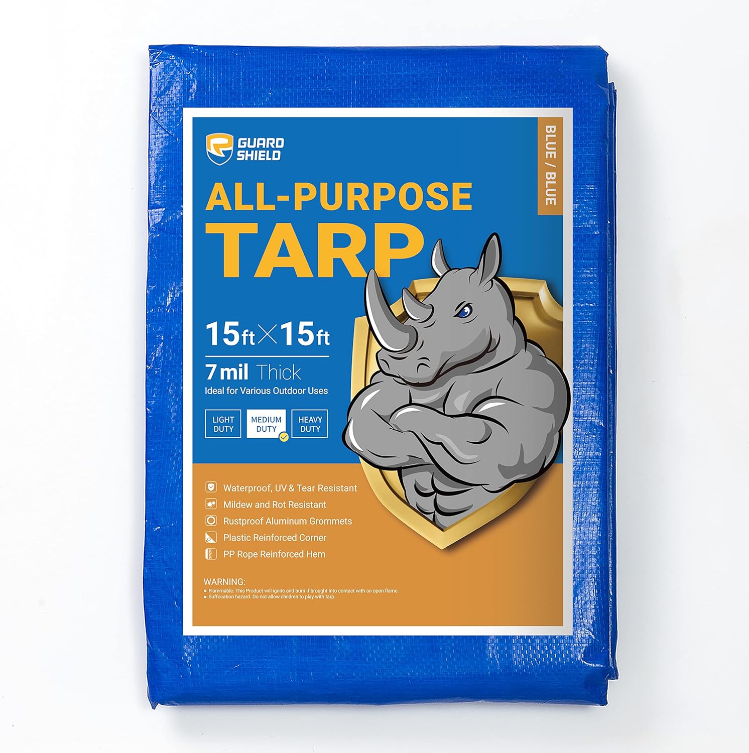 GUARD SHIELD Blue Tarp Waterproof 15x15 Feet Medium Duty All Purpose Poly Tarps Cover 7mil