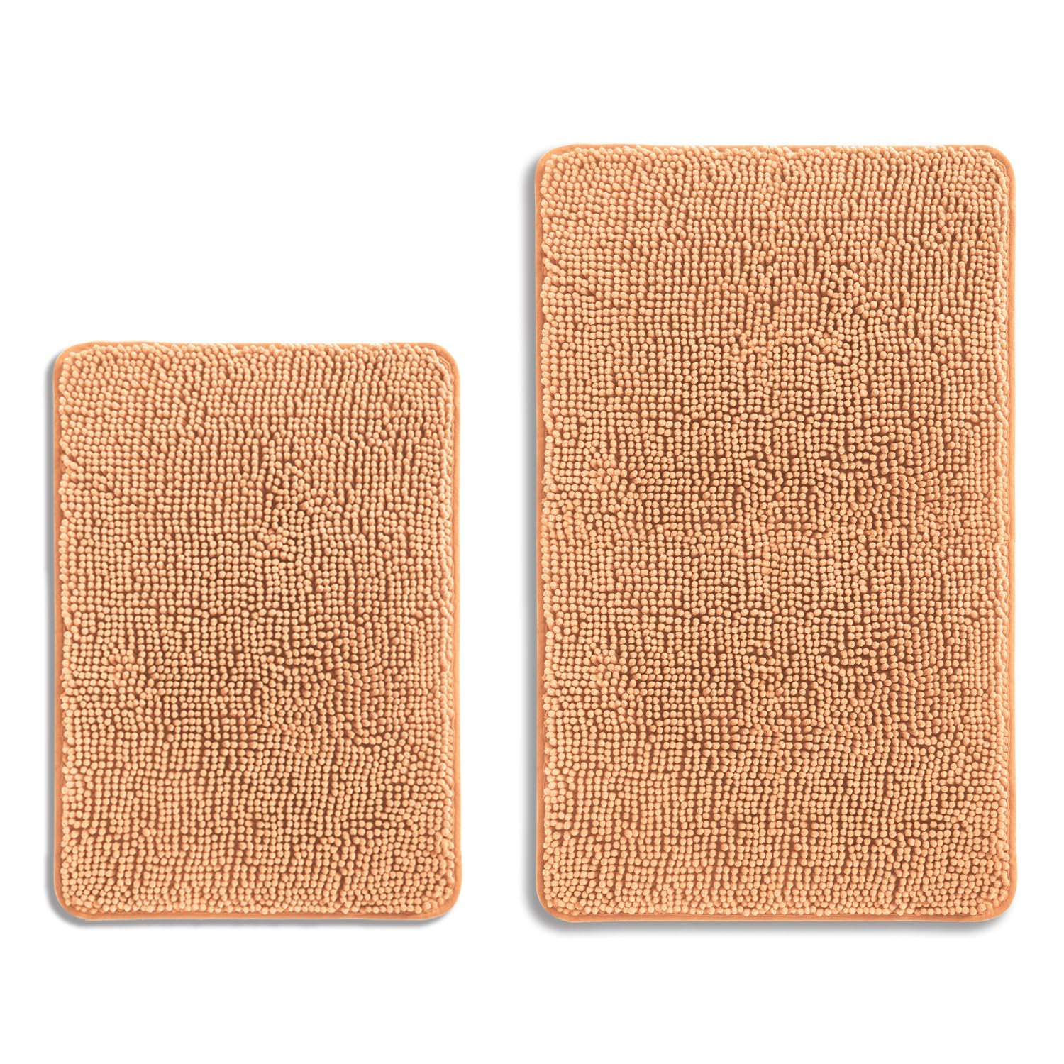 PureSwan Peach Bathroom Rugs Sets 2 Piece – Absorbent and Washable Bath Mat, Non-Slip, Thick Soft Chenille Bath Rugs for Bathroom Floor, Shower, Sink