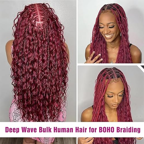 Miniatura 4 de Cabello humano trenzado de onda profunda a granel para trenzar, extensiones de cabello rizado sin trama para trenzas bohemias, paquetes de cabello