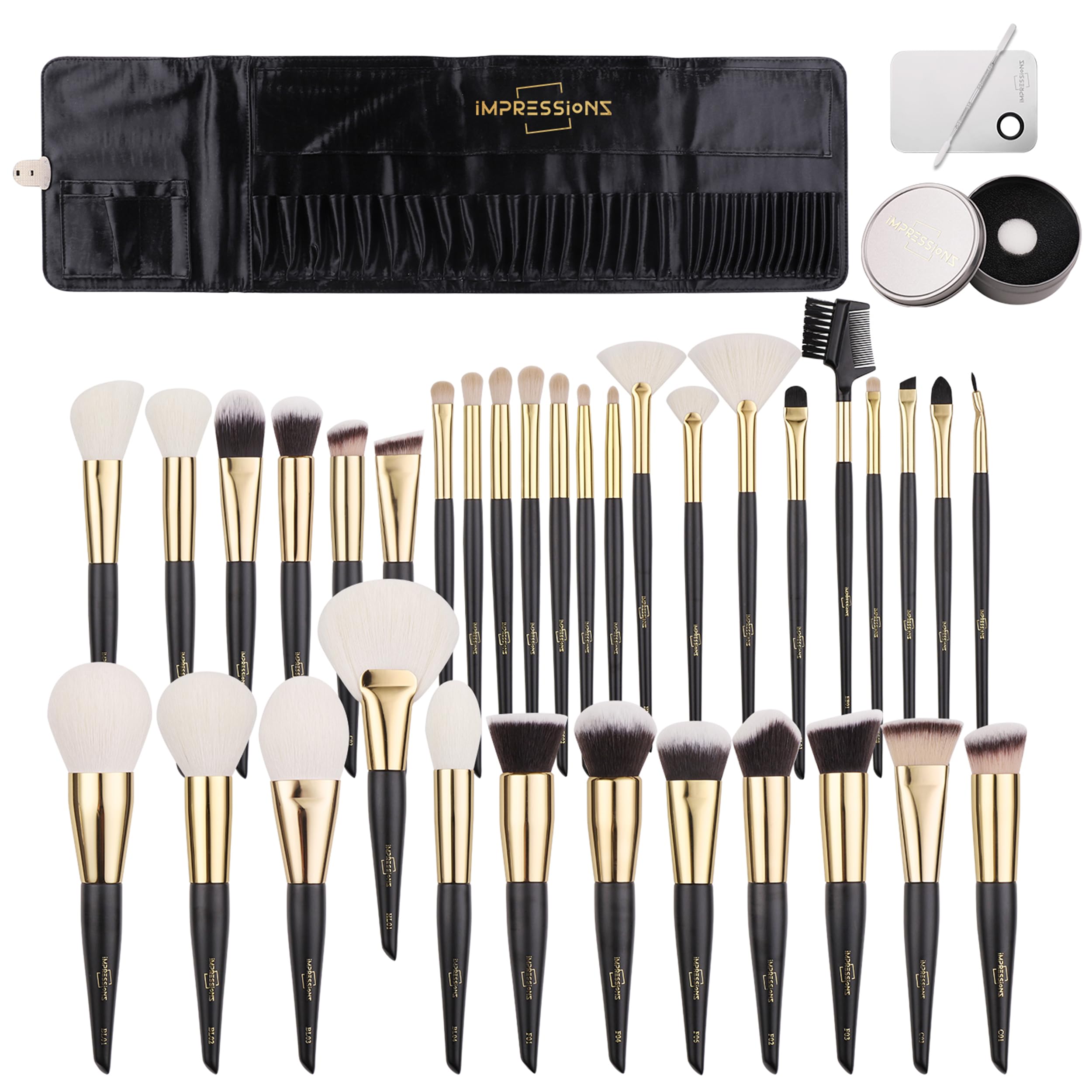ImpressionZ Professional-Grade Luxury Makeup Brush Set - Cruelty-Free 34Pcs with Travel Bag – Synthetic & XGF Bristles Foundation, Blending, Face Powder, Concealers, Eyeshadows, Blush Makeup Brushes
