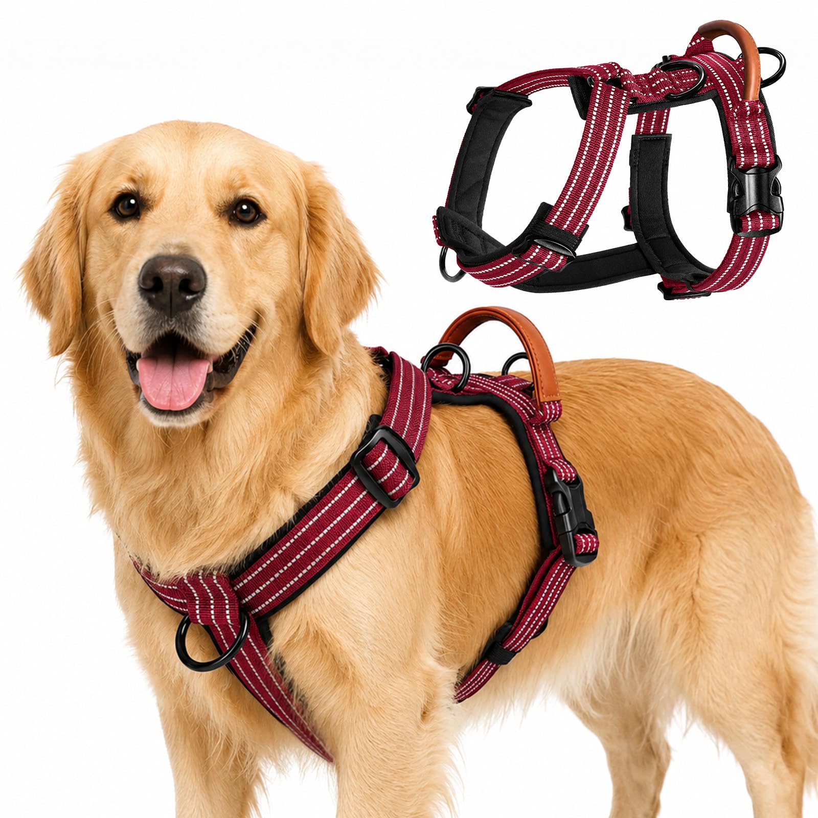 Olcyren No Pull Adjustable Reflective Dog Harness with Front Clip & Handle