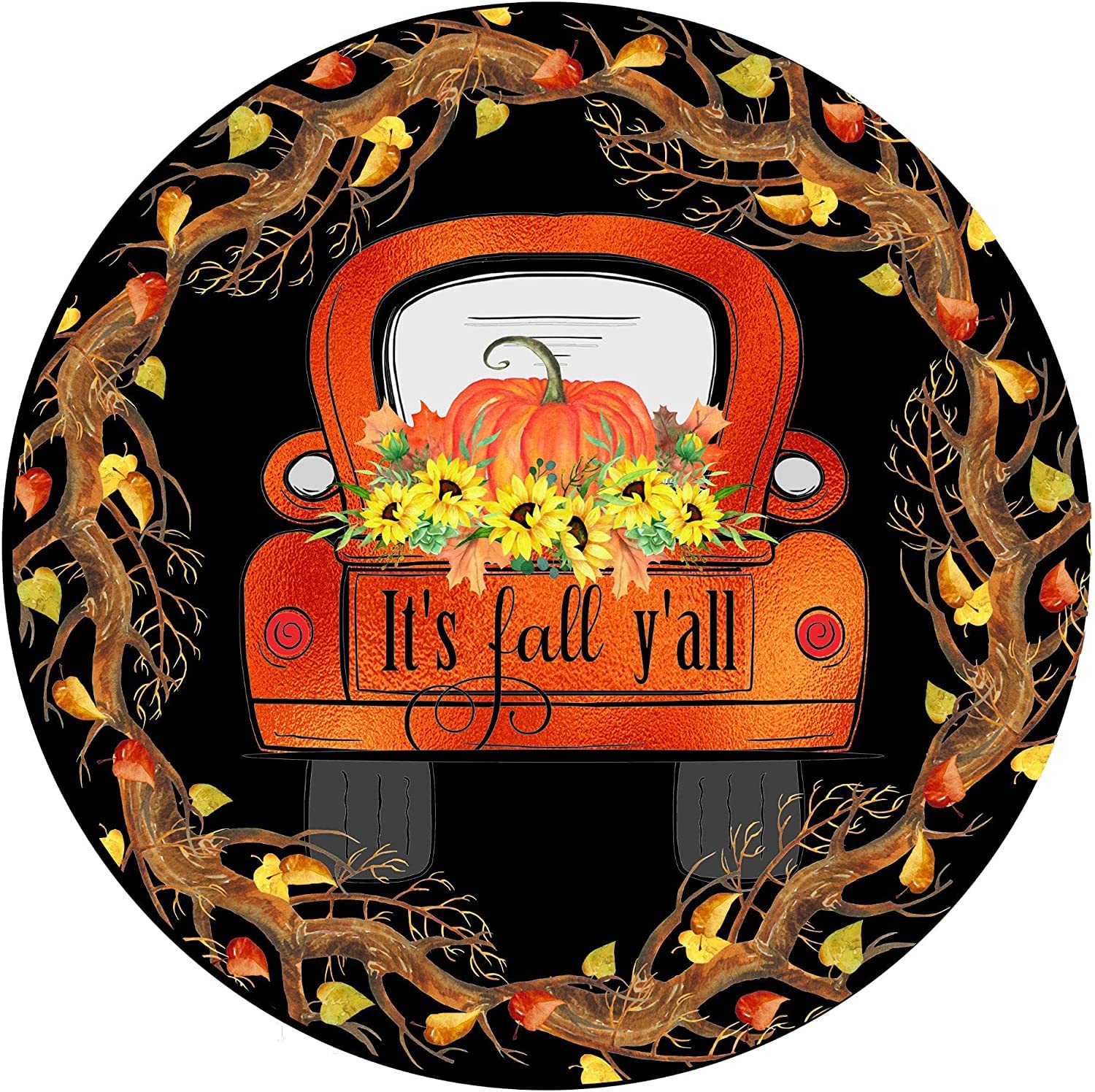 Fall Wreath Sign, It's Fall Y'all Sign, Truck Sign, Round Antique Tin Sign Farm Country Cottage Wall Decor, Funny People Cave Cool Wall Door Plaque 12x12inch
