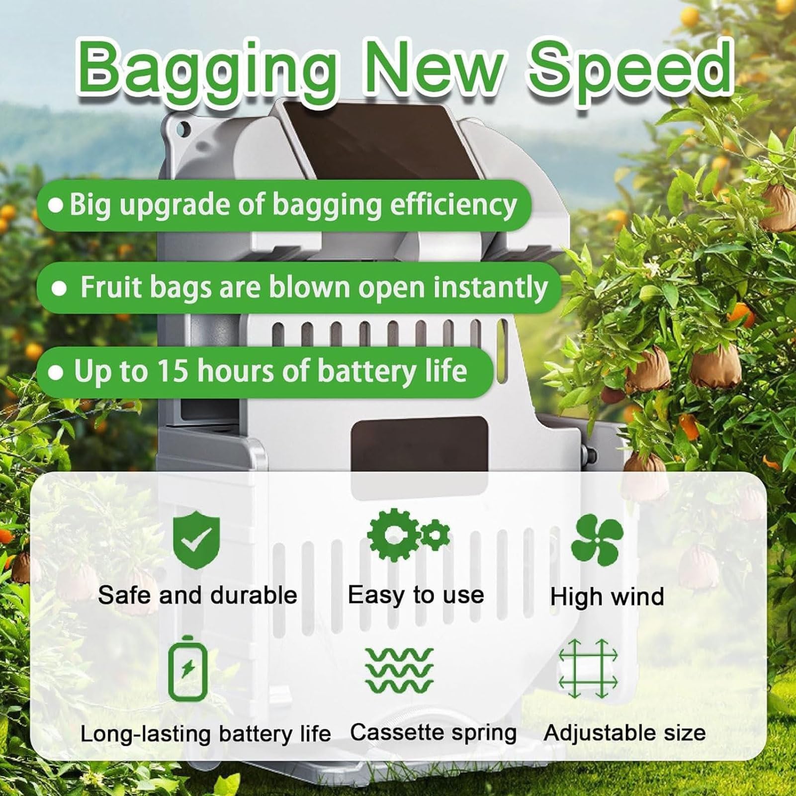 Máquina eléctrica de ensacado de frutas, herramienta ligera para huertos, soporte de embolsado automático, 15-20 bolsas/hora para cultivadores de frutas y entusiastas de la horticultura