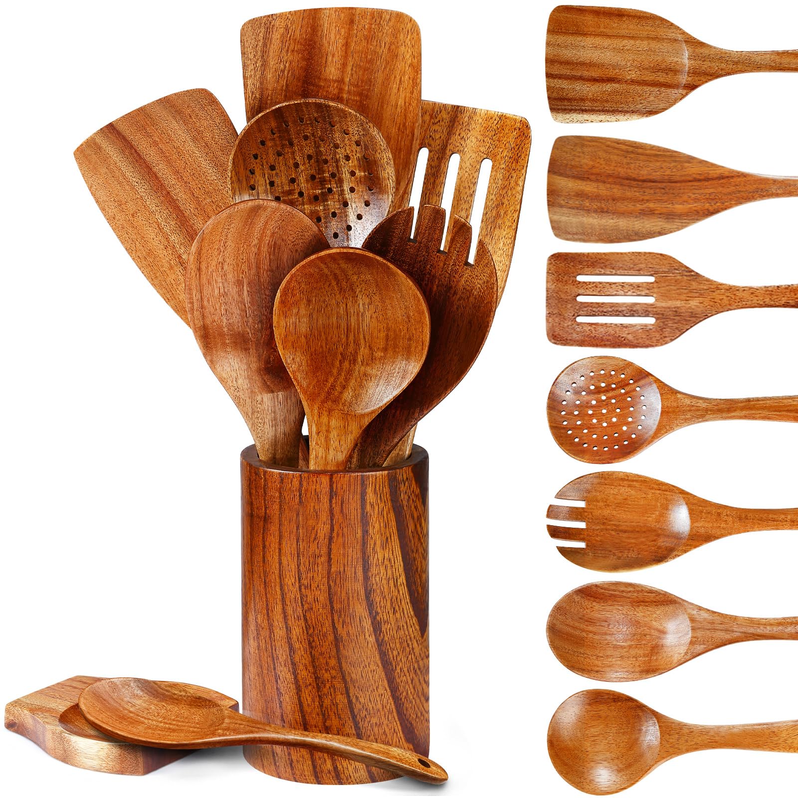 Utensilios de cocina de madera con soporte para mantener tu encimera limpia