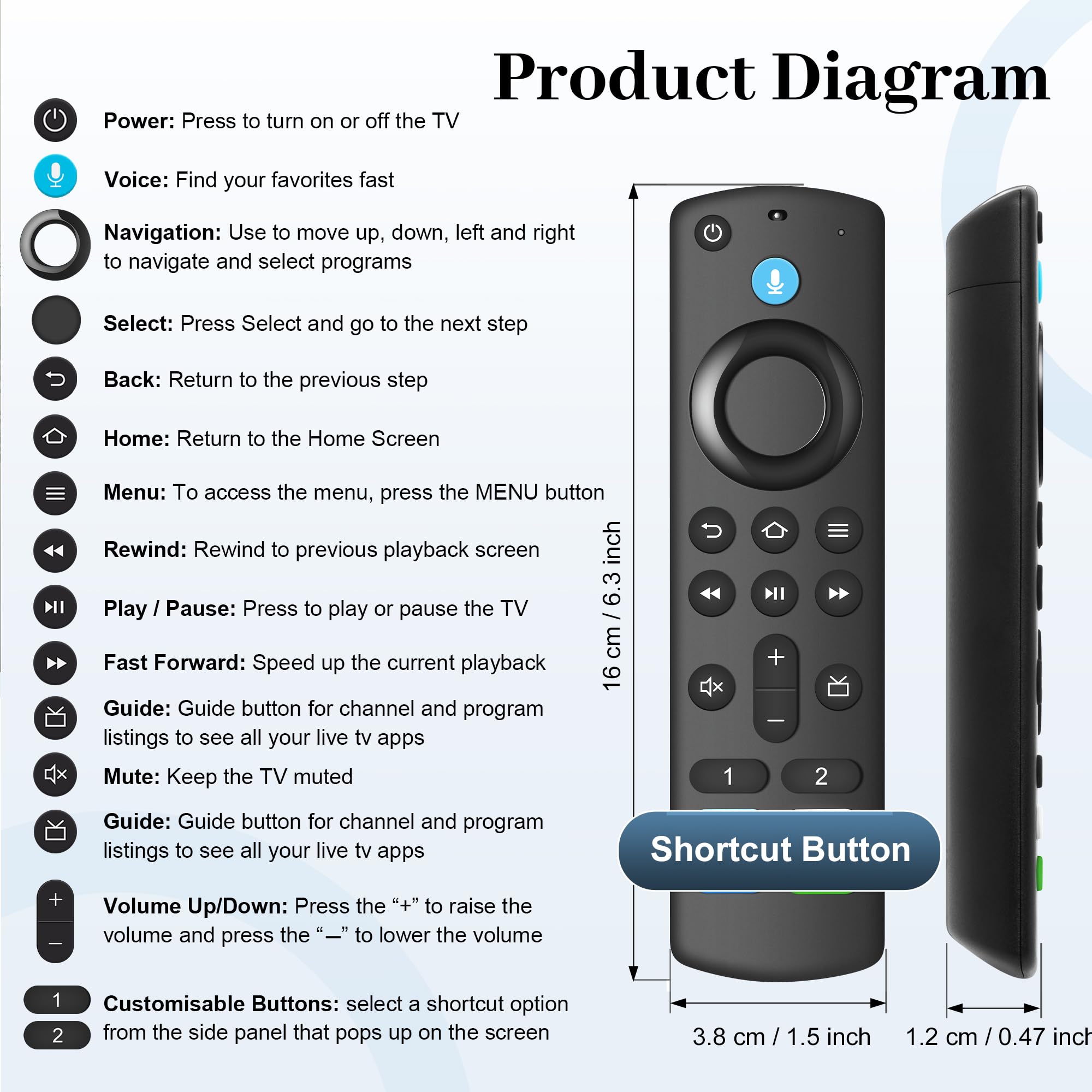 Zamienny pilot głosowy do wszystkich telewizorów Smart TV z serii Fire, TV Cube (1. / 2. generacji)/Stick, pasuje do Stick 4K Max/4K (1/2. generacji), Stick (2. generacji)/Lite/HD, do wszystkich serii