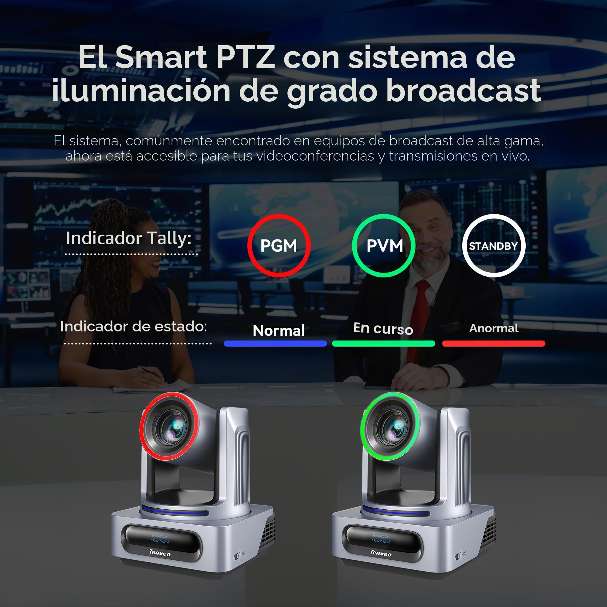 Tenveo Cámara PTZ con NDI, Seguimiento Automático de Rostro y Silueta Humana con IA, Zoom Óptico 20X, Transmisión en Vivo con 3G-SDI/HDMI/USB3.0/LAN(PoE), Luz Tally y Pantalla IP
