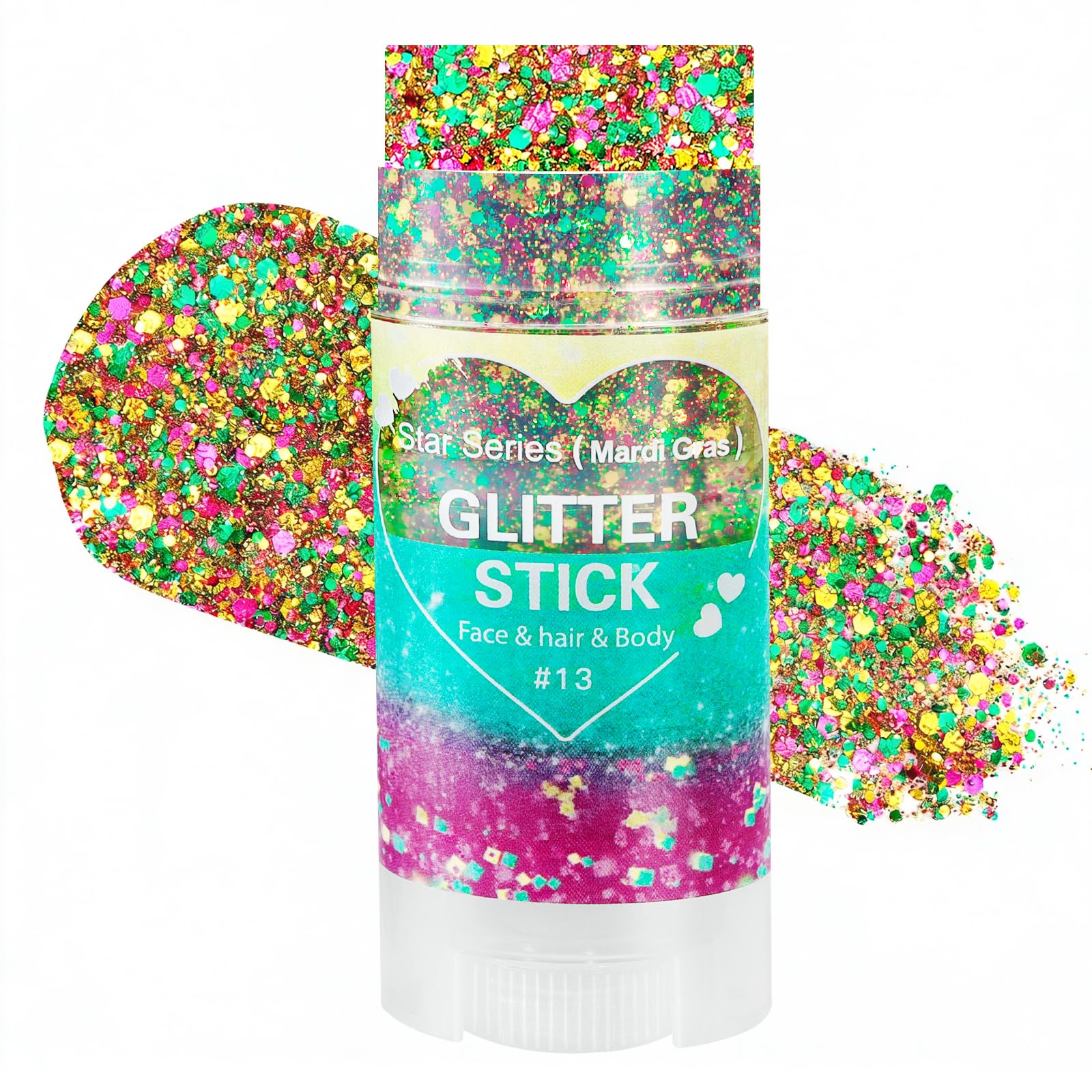 Mysense Mardi Gras Face Hair Body Glitter Stick,Mardi Gras Outfit for Women,Purple Green Gold Glitter Makeup,Festival Party Rave Accessories Sparkling Chunky Glitter