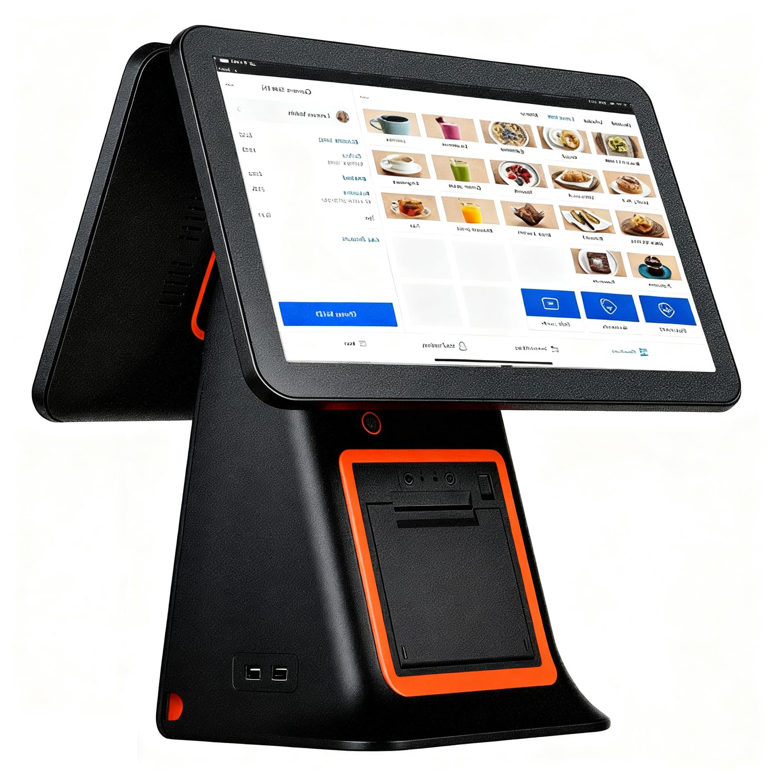 Jiangyuxinli Black Dual Screen Touch Screen Cash Register Pos System | All-In-One Till | 15.6 Inch Touch Screen Built-In Printer | Supports 30+ Languages | For Retail, Catering Establishment