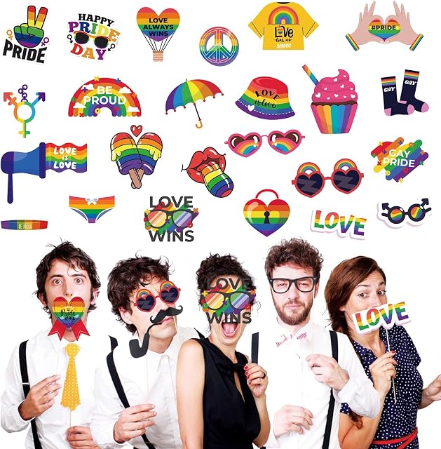 Pride Party Photo Prop, 25 PCS Gay Pride Photo Booth Props, Rainbow Photo Booth Party Selfie Props Accessories for Gay Pride Event Pride Party Birthday Party Photo Prop