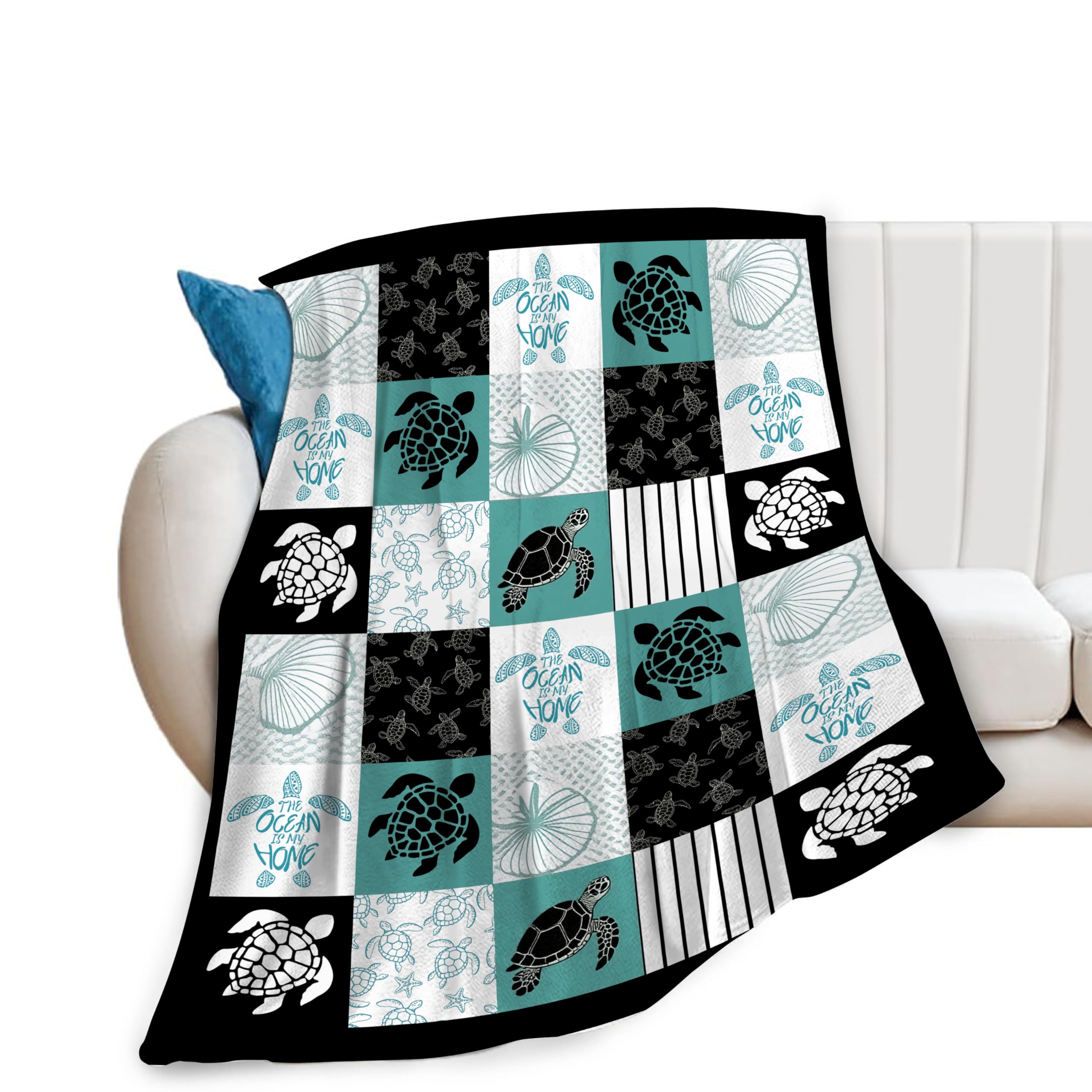 Super Soft Sea Turtle Fleece Throw Blanket - Cozy Fluffy Lightweight Flannel Gifts for Kids & Adults - 50"X40"