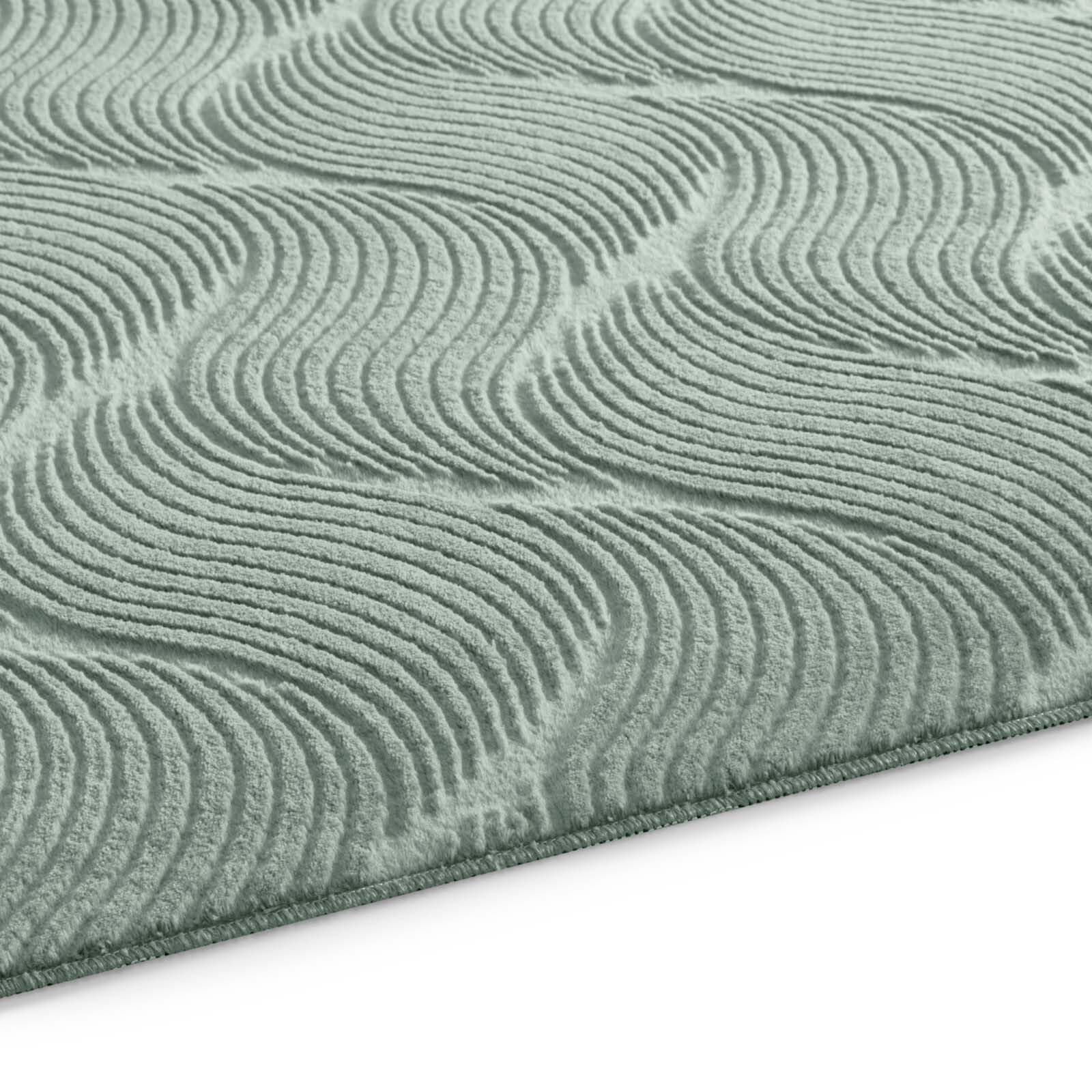 Taracarpet Kurzflor Boho Skandi Polyester Teppich in 3D Optik waschbar, pflegeleicht und robust ideal fürs Wohnzimmer, Schlafzimmer und Kinderzimmer auch als Badematte Grün Düne 160x230 cm