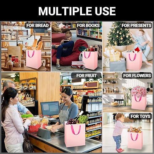 Miniatura 4 de EUSOAR Bolsas grandes de color rosa para regalo, paquete de 50 bolsas de compras de 9.8 x 5.1 x 12.6 pulgadas con asas a granel, bolsas de envoltura