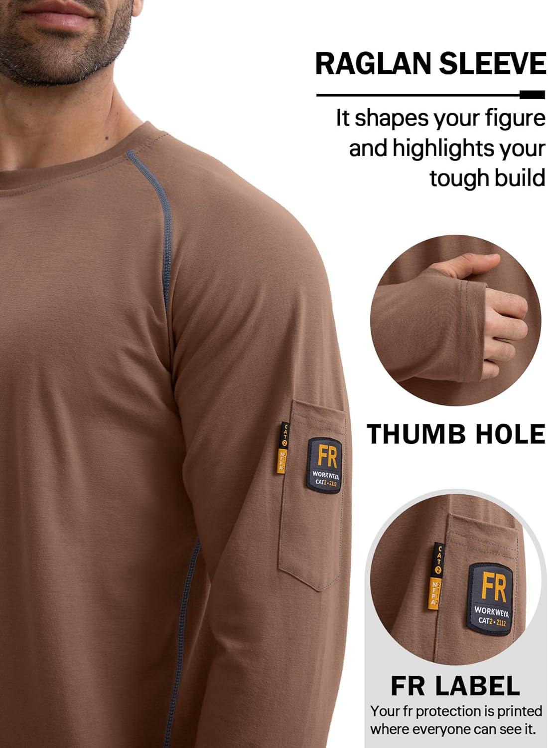 WORKWEYA FR Shirts for Men 6OZ Light Weight Welding Shirts Thumb Hole Stretch Breathable NFPA2112 CAT2 for Summer