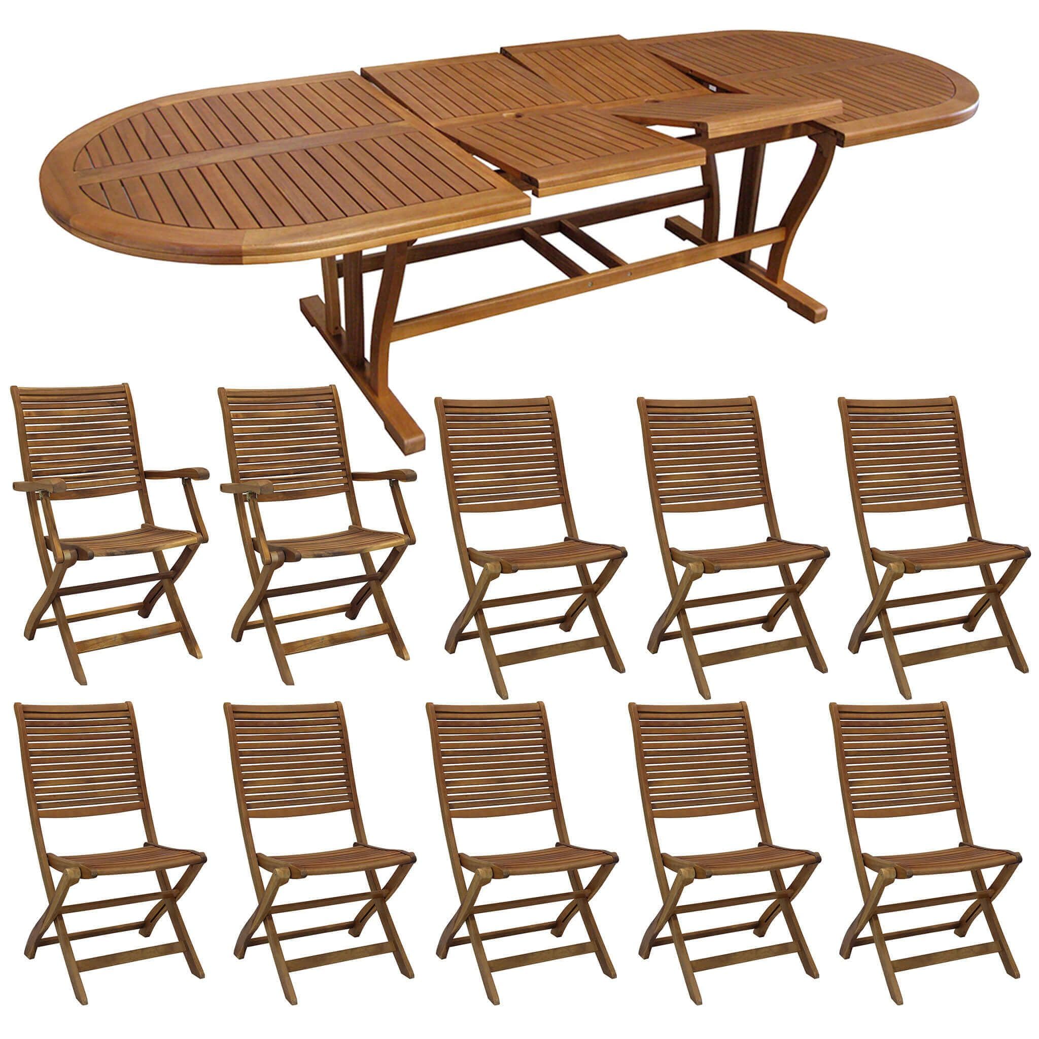 milani home GENIUS - set tavolo in alluminio e teak cm 200/250/300 x 110 x 74 h con 8 sedie e 2 poltrone Mulier