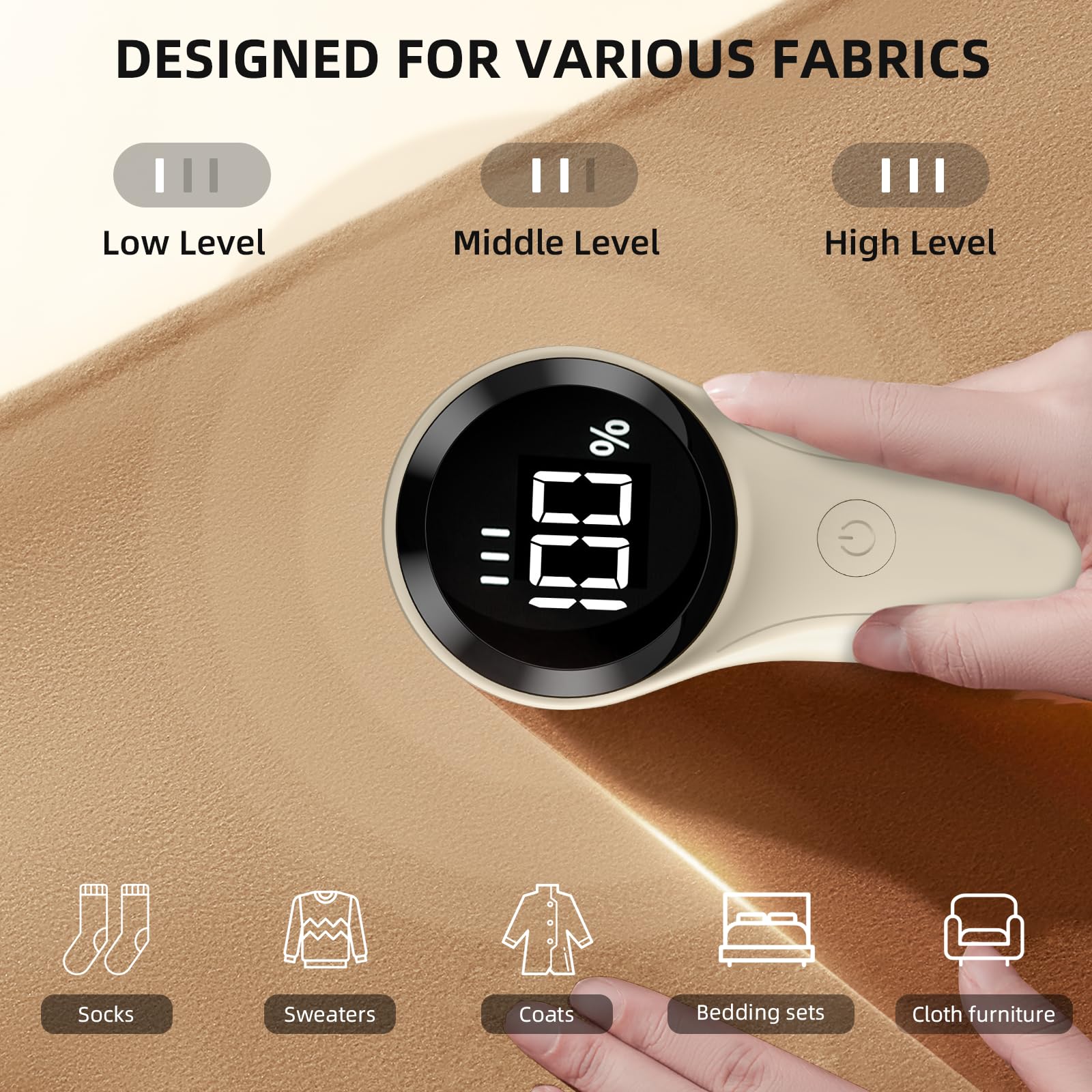 Buywoo Afeitadora de tela, removedor de pelusa eléctrico, afeitadora de pelusa recargable, desfuzzer de suéter para quitar pelusas, funciona con pilas, 6 cuchillas, 3 velocidades con pantalla LED para