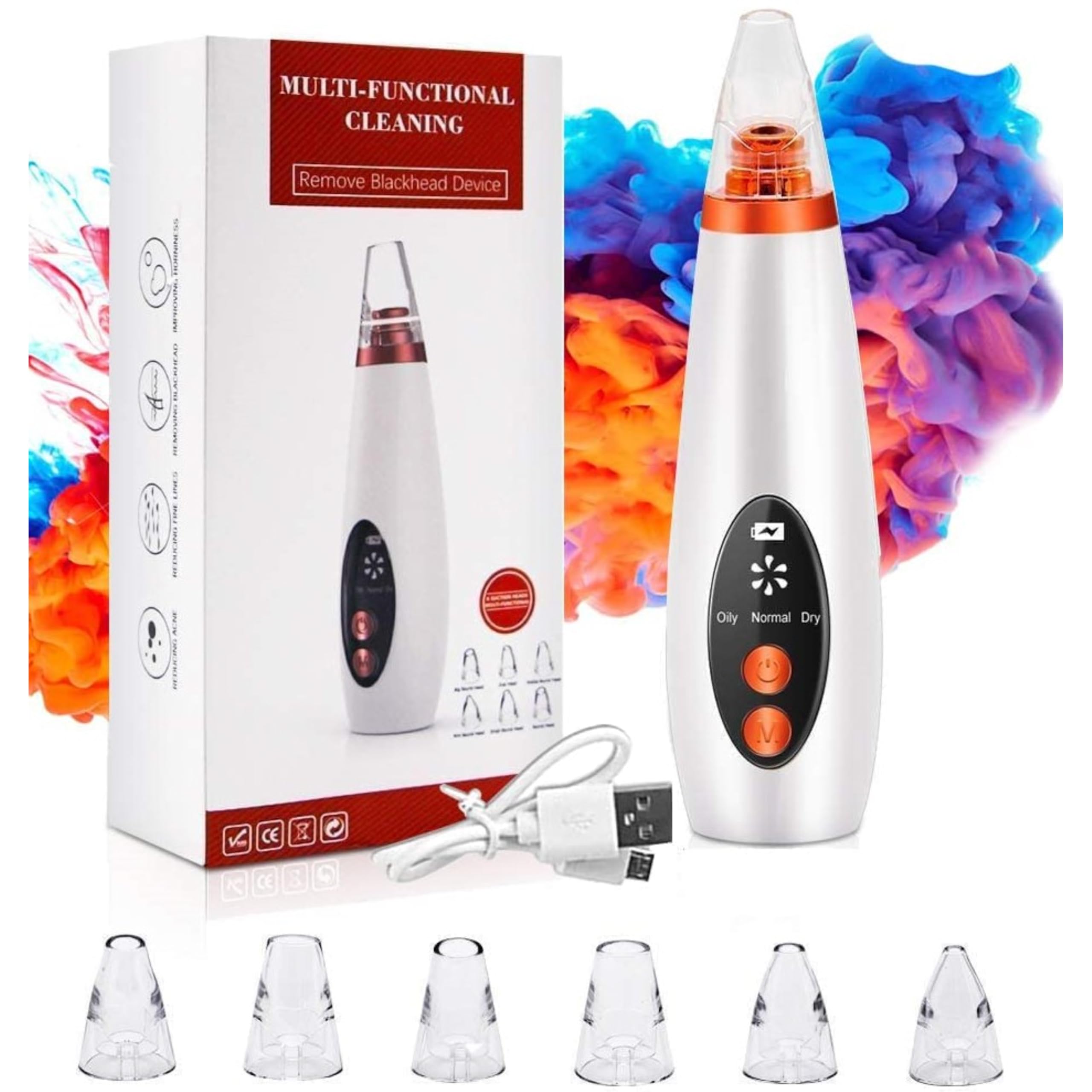 Premium 6 in 1 Multi-Function Blackhead Removal With Pimples & Pore Cleaner Upgraded Chargeable Vacuum Device/With 6 Changeable Functional Heads With 3 Levels Adjustable Mode (Large) (Jumbo)