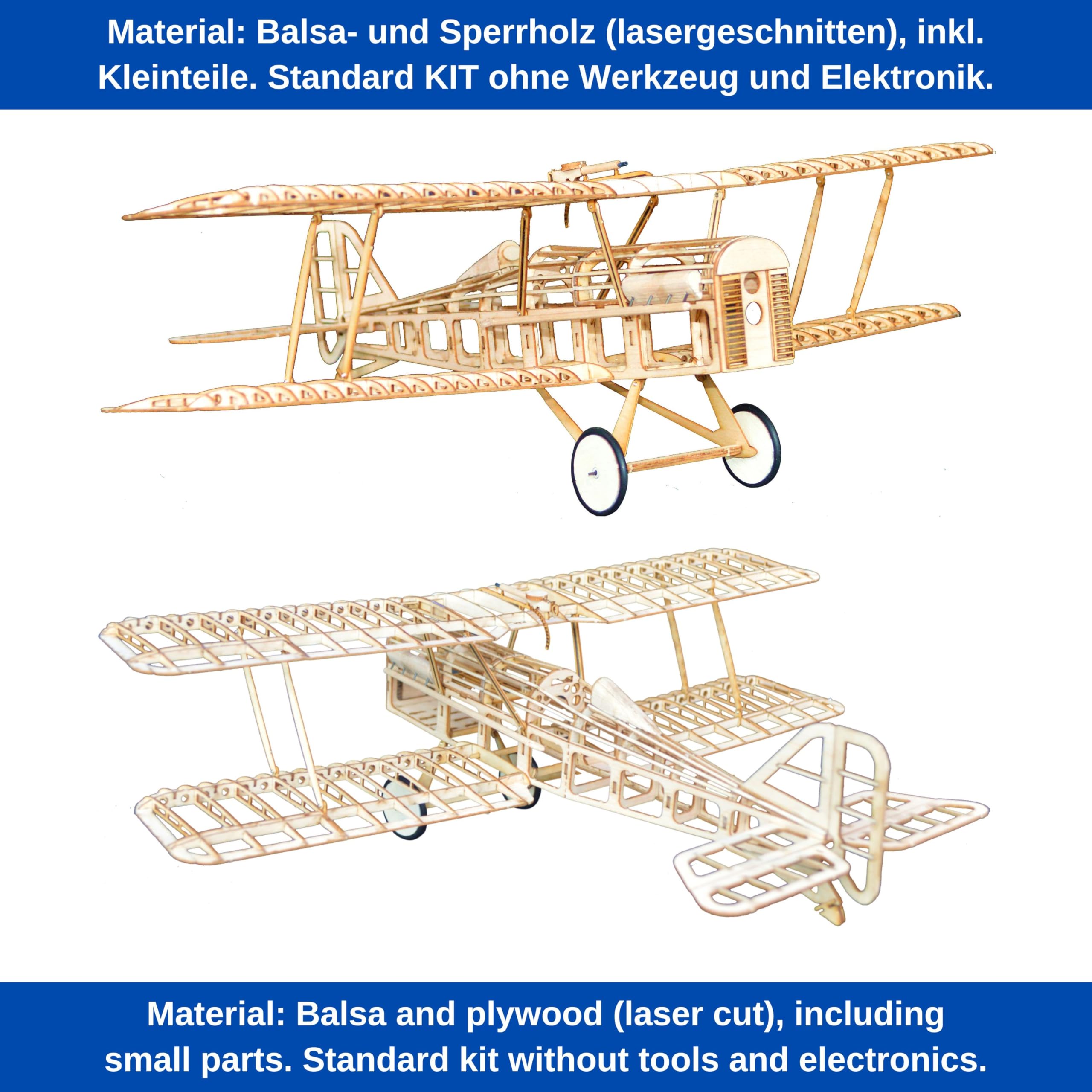 RAF SE5A Slow Flyer Modellflugzeug Kit, Maßstab 1:20, 380 mm Spannweite, RC Flugzeugmodell Baukasten, Modell Flugzeug zum selbst Bauen, gelaserte Balsa Holz Bauteile, 380 x 290 x 135 mm, 45 g RTF