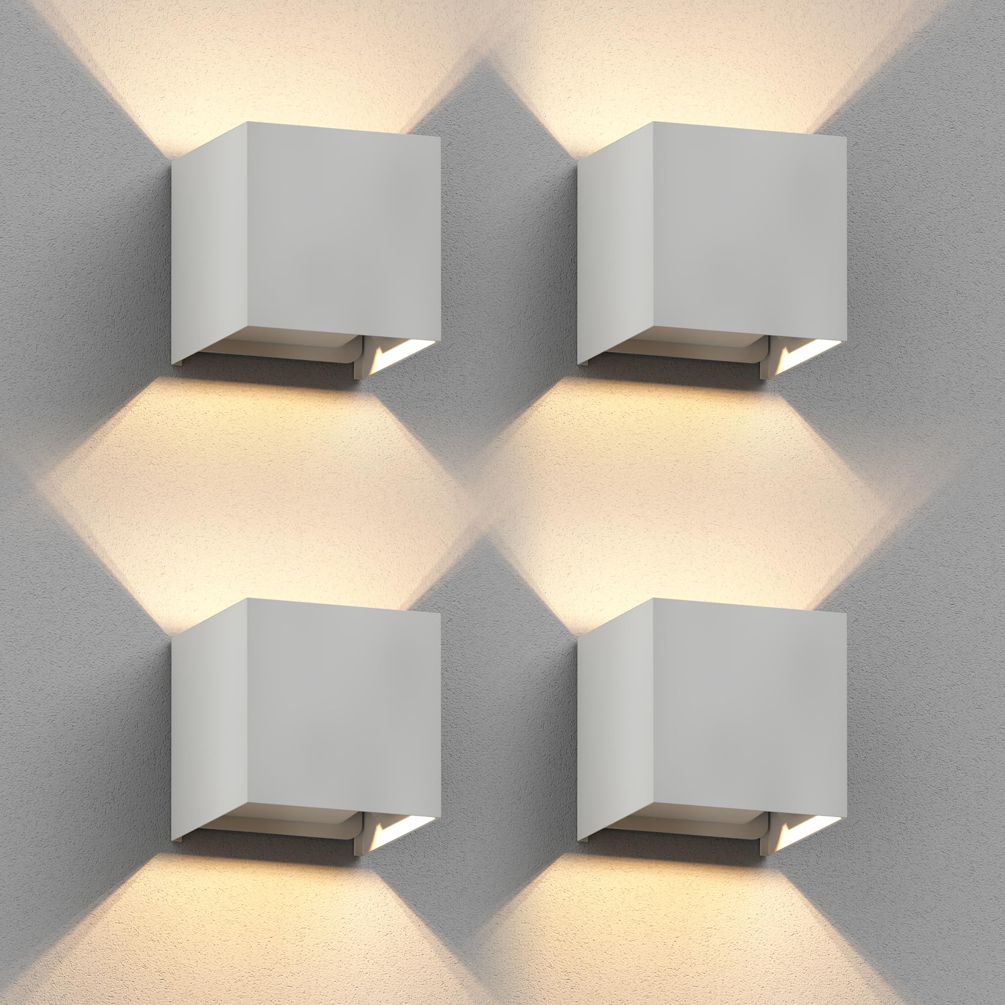 ledscom.de 4 Stück Wandleuchte CUBEL für außen, IP65, Up-/Downlight, weiß matt, quadratisch, 1x G9 max. 10W