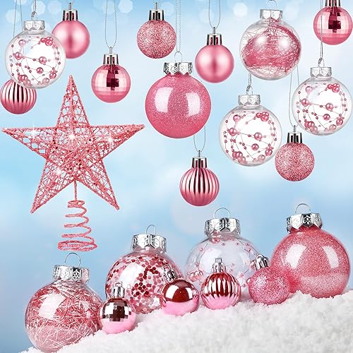 BBTO Juego de adornos de esferas de Navidad con estrellas para árbol, adornos de árbol de plástico con estrellas transparentes para árbol, adorno de
