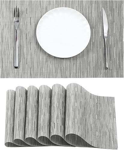 Miniatura 47 de Leetaltree - Juego de 6 manteles individuales, resistentes al calor, antideslizantes, para mesa de comedor, lavables, duraderos, tejido de PVC Azul