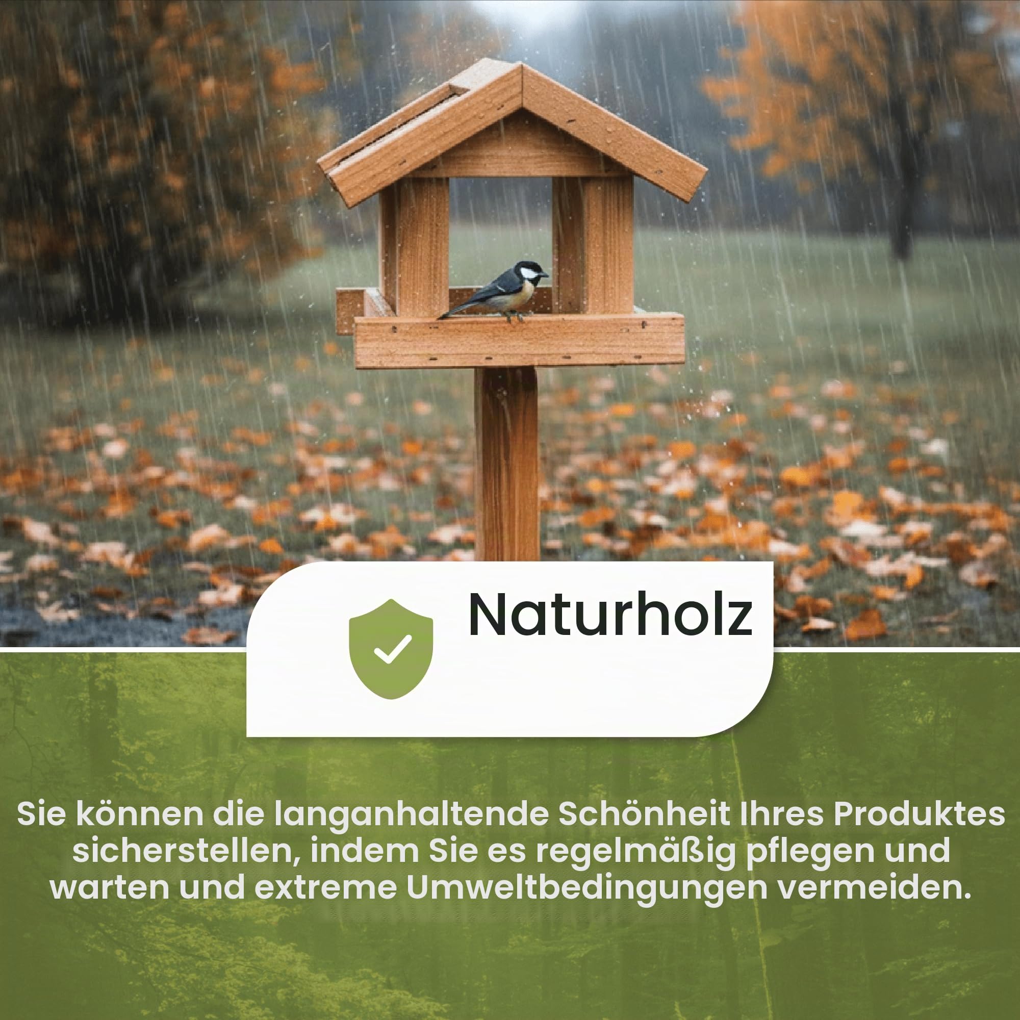 PATKAR Vogelhaus Futterhaus für Vögel mit Ständer aus Kieferholz - Vogelfutterstation Vogelfutterhaus für Singvögel Wildvögel Vogel Futterstation + 500g Futter Gratis