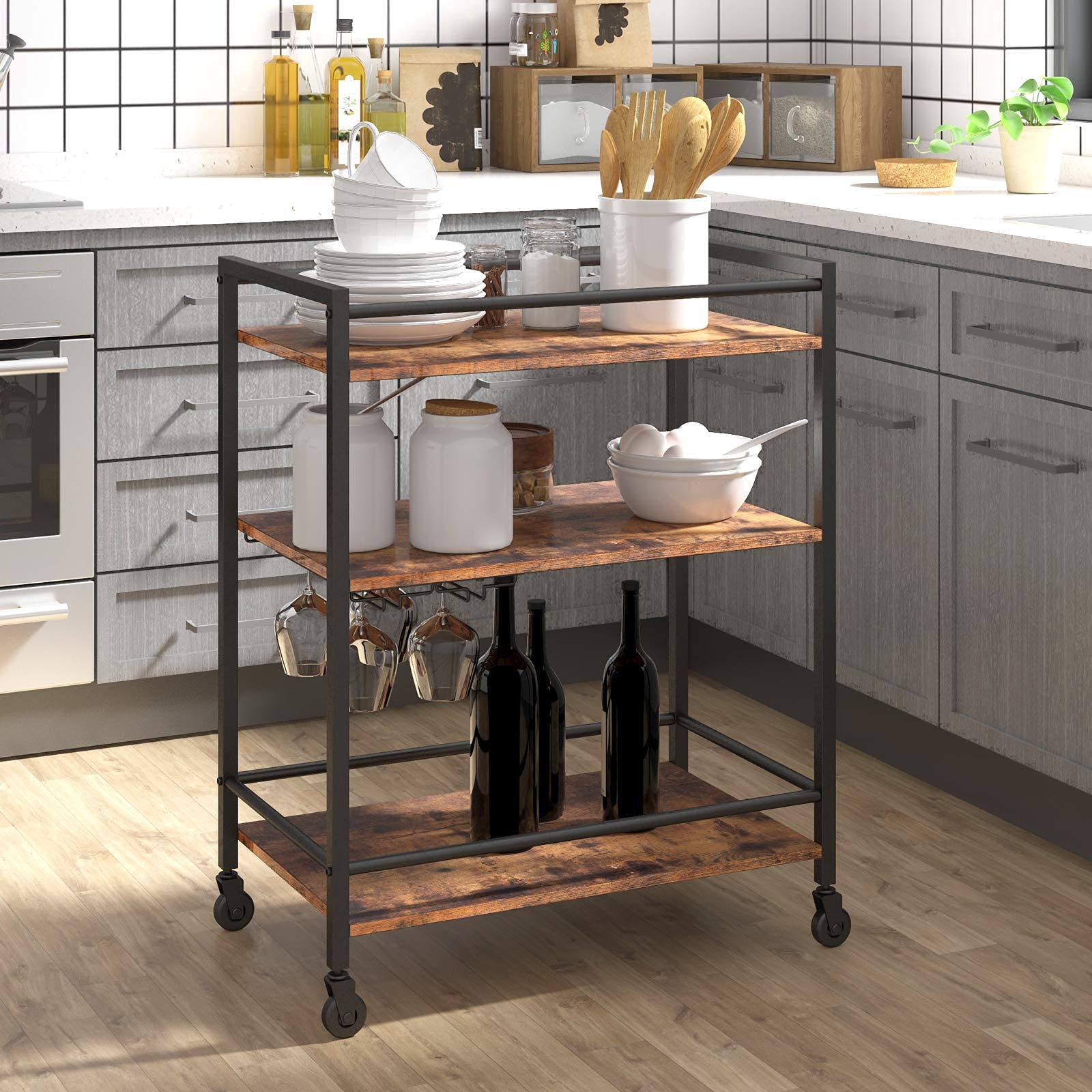 Buy HOOBRO Bar Cart for The Home, Serving Cart with Wine Glasses Hooks