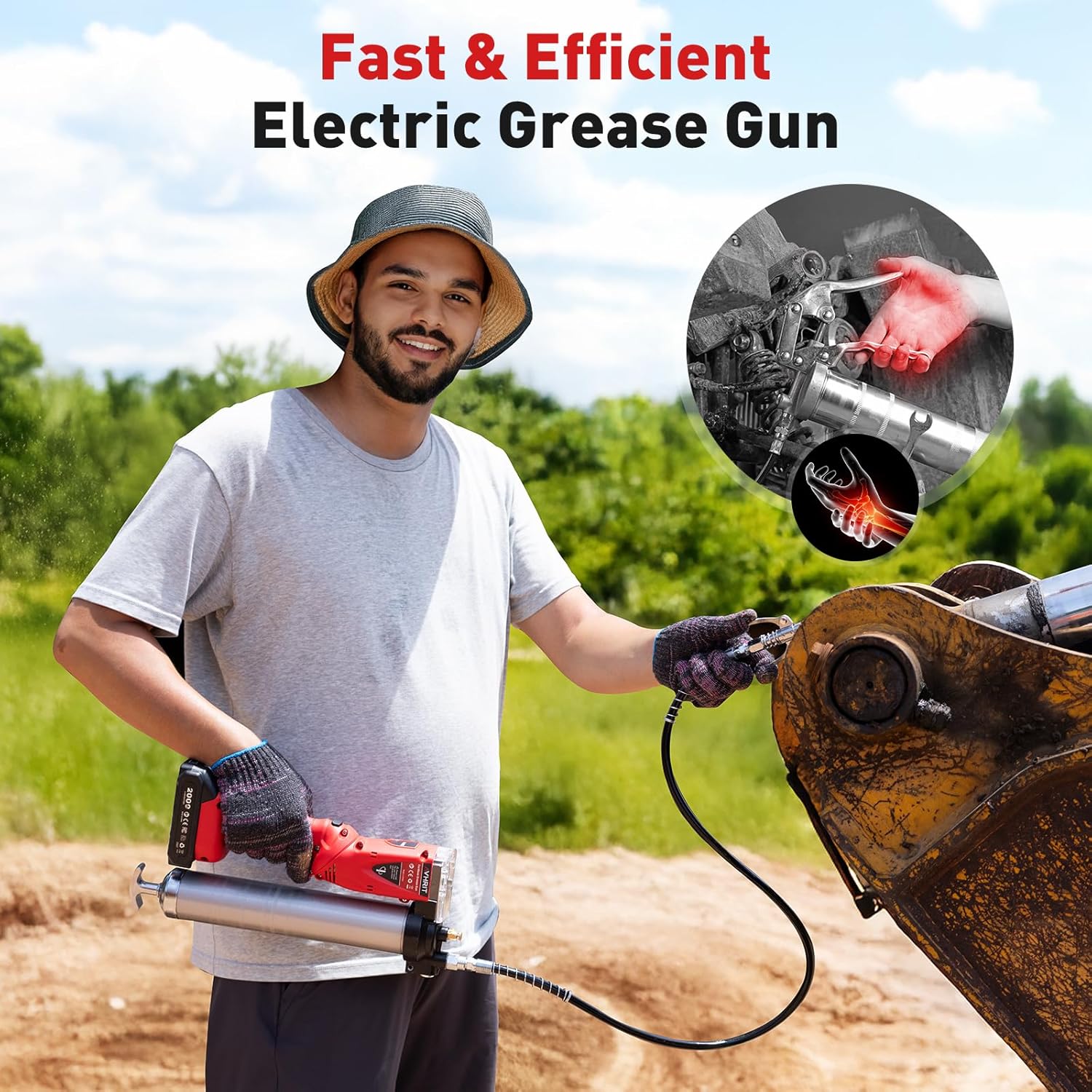 2-in-1 Electric Grease Gun: Powerful 10000 PSI Battery Powered Grease Gun Cordless Kit with 2 Batteries, Quick-Release Coupler & 39.4" Long Hose, 14oz Capacity for Heavy Duty Equipment
