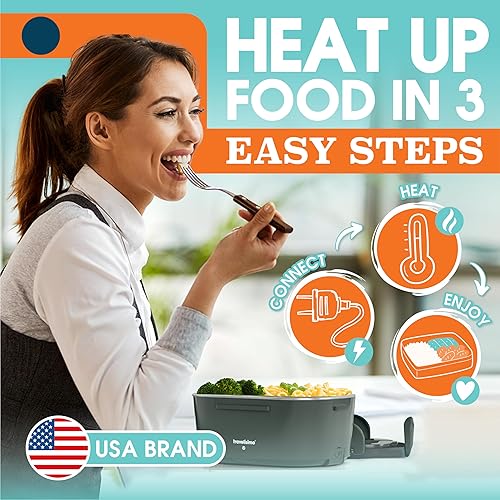 Miniatura 4 de TRAVELISIMO Fiambrera eléctrica para adultos de 80 W, lonchera térmica portátil rápida de 1224110 V, calentador de alimentos, a prueba de fugas,