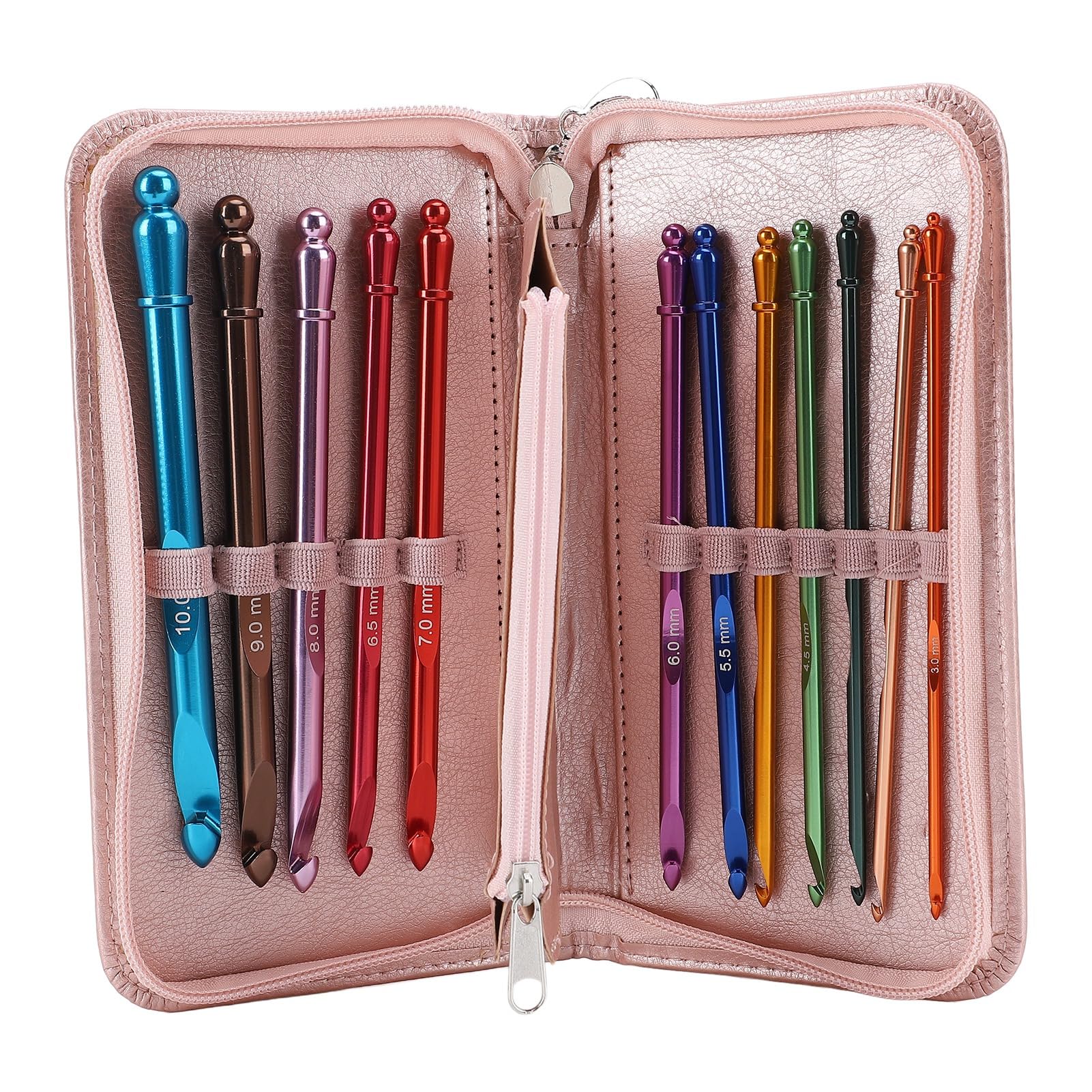 Generic Juego de Ganchos de Crochet de Aluminio, 12 Piezas, Diseño Ergonómico para un Uso Cómodo y Fácil Identificación, 3-10 Mm, 15 Cm de Largo