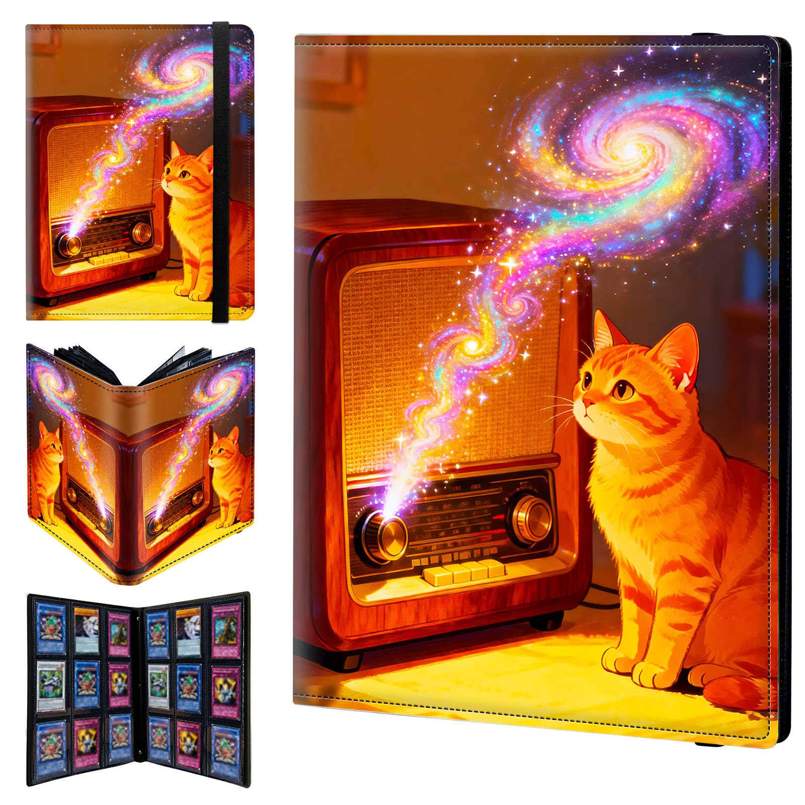 9 Pocket Trading Card Binder 720 Side Loading Pocket Album with Music Galaxy and Cat Pattern Design Card Binder for Sports Cards & Game Cards — image 1