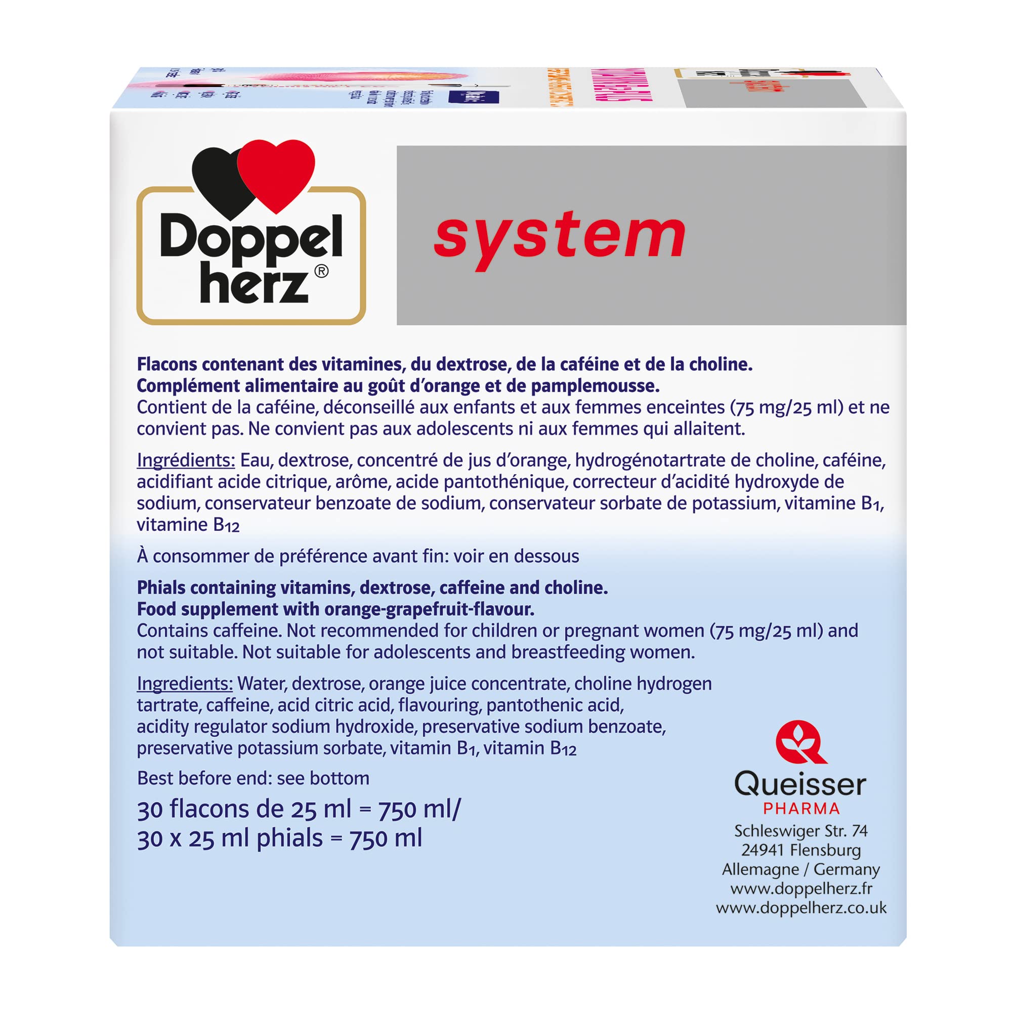 Doppelherz system VITAMINE B12 PLUS, Complément alimentaire, Performance, Énergie et Concentration, Goût Orange et Pamplemousse, 30 flacons de 25 ml