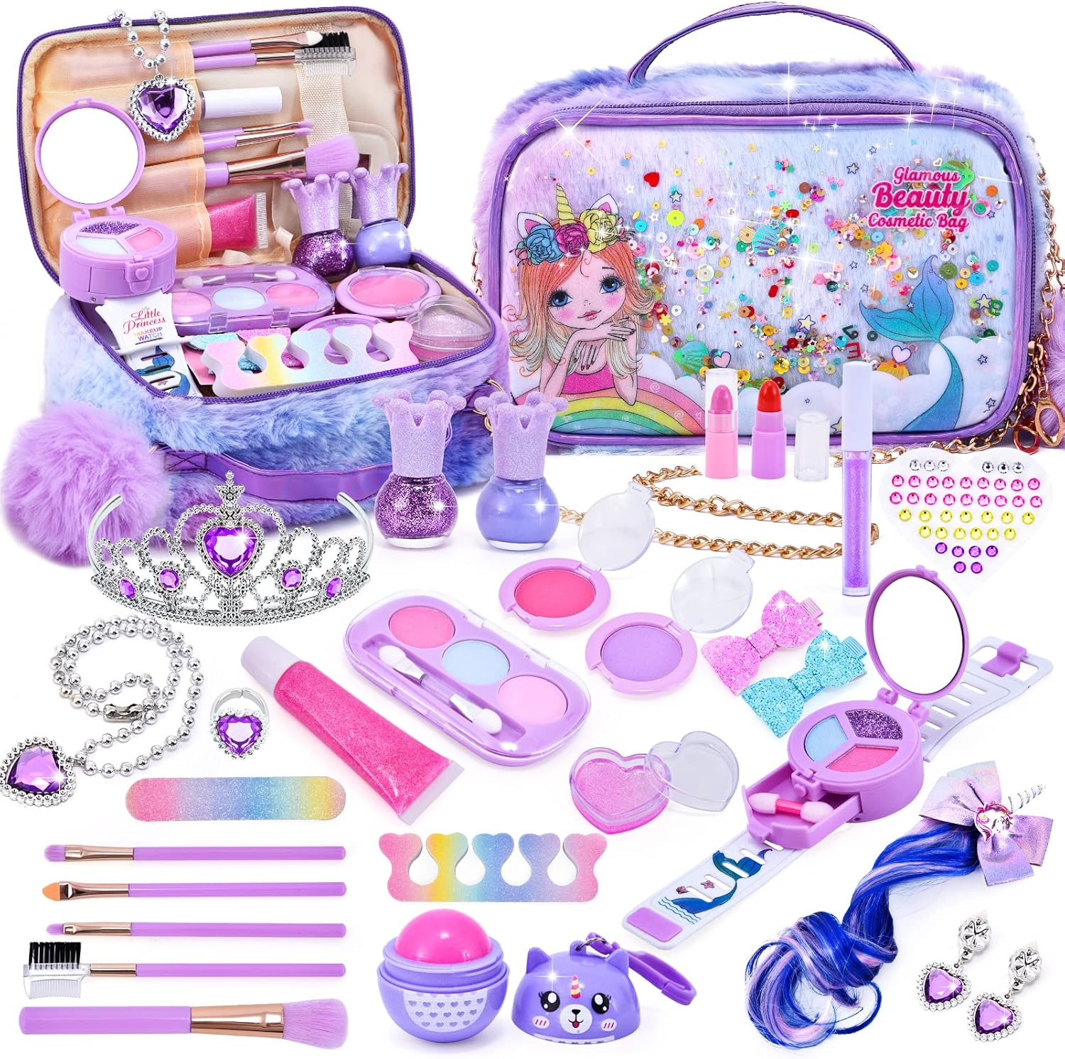 Tacobear Maquillaje para Niñas Set Maquillaje Maletin Maquillaje Lavable No Tóxico Cosméticos Reales Juguetes Unicornio Regalo de Princesa en Fiesta Cumpleaños Navidad 5 6 7 8 9 10+ años Niñas