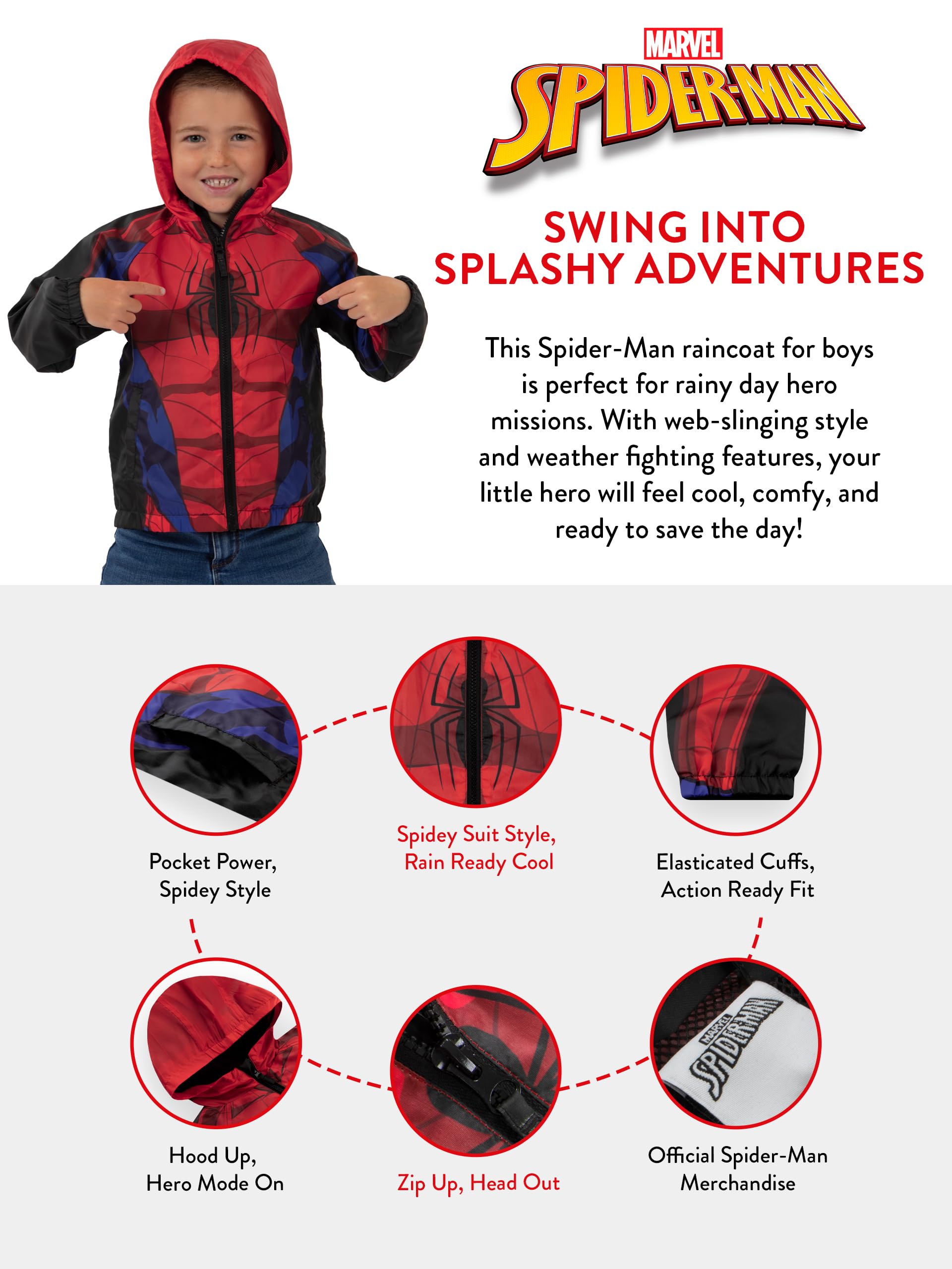 Marvel Spiderman Veste, Imperméable Enfant Super-Héros, Manteau De Pluie Garçon Spiderman, Veste Garçon Déperlante