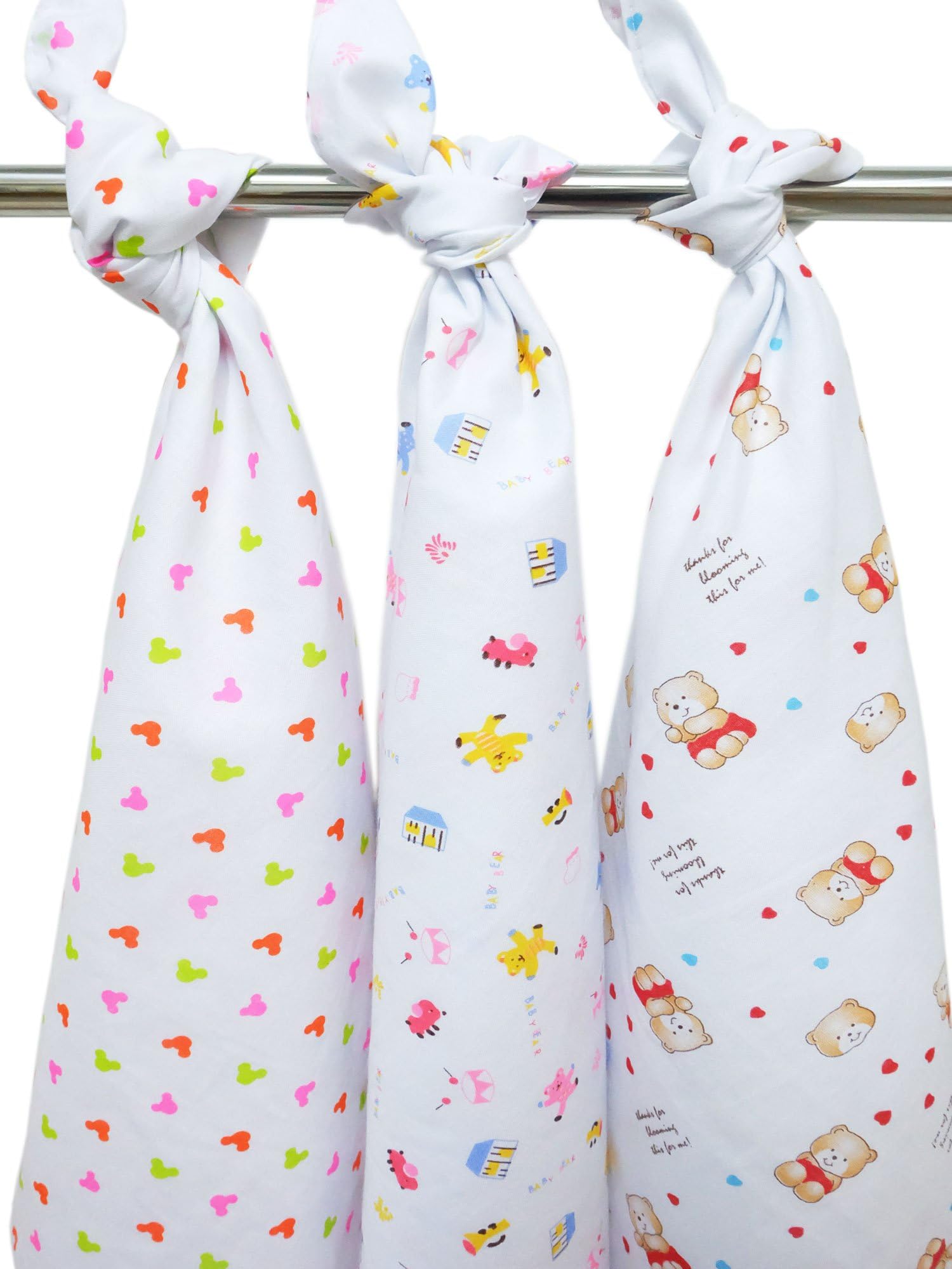 (Set of 3) Baby Swaddle, Blanket, Cloth Diaper, Burp Cloth, Towel, Napkin, Nappy, Stroller Cover, Nursing Cover, Car Seat Cover, Changing Pad Cover, Feeding Blanket. (Size 26" X 26")