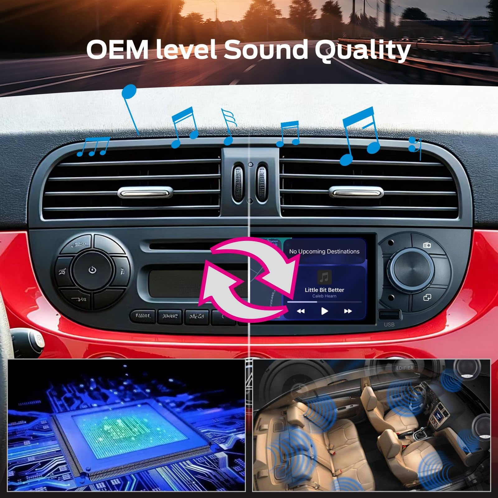 Linux-Autoradio für FIAT 500 2007-2015 mit kabellosem CarPlay und Android Auto, 2-Sekunden-Boot, physische Drehregler, OEM-Sound, Plug & Play ISO-Anschluss, Schwarz