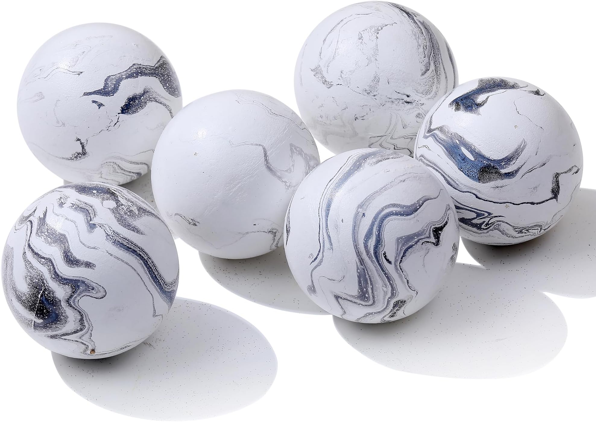 Set of 6 Decorative Orbs for Bowls and Vases - 2.6in Resin White Howlite Round Sphere Balls for Living, Dining Room Coffee Table Centerpiece Home Decor