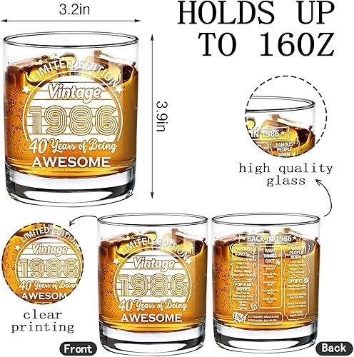 Miniatura 2 de Gafas antiguas de 1985  Vintage 1985 información de la antigüedad 10.25oz Whisky Rocks Glass  40 cumpleaños envejecido a la perfección  regalos de