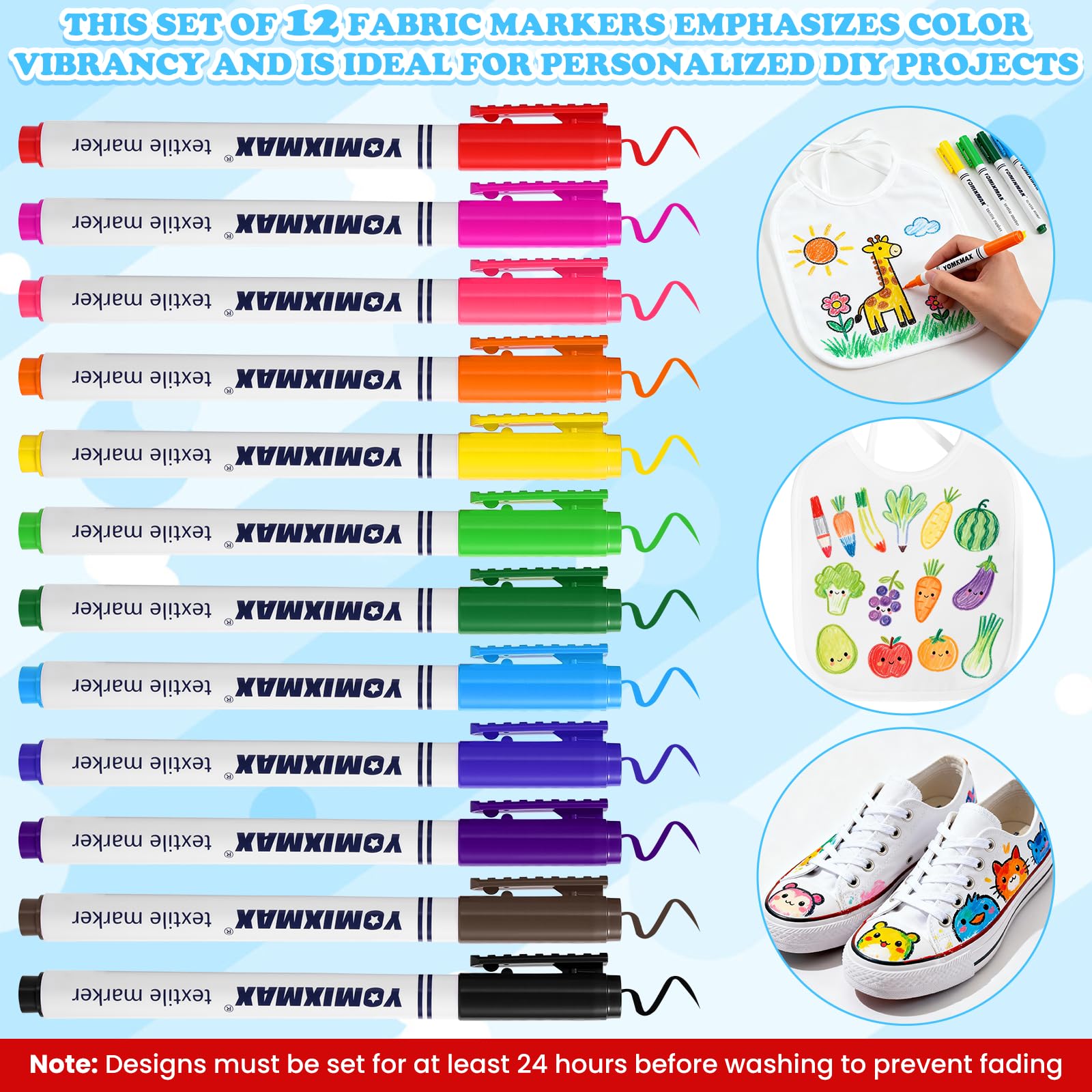 Zorplex 12 Sztuk Śliniaków do Pomalowania, Dwustronne i Wodoodporne, z 12 Pisakami Tekstylnymi i 3 Szablonami do Malowania, Kreatywny Prezent DIY na Baby Shower Dla Chłopców i Dziewczynek