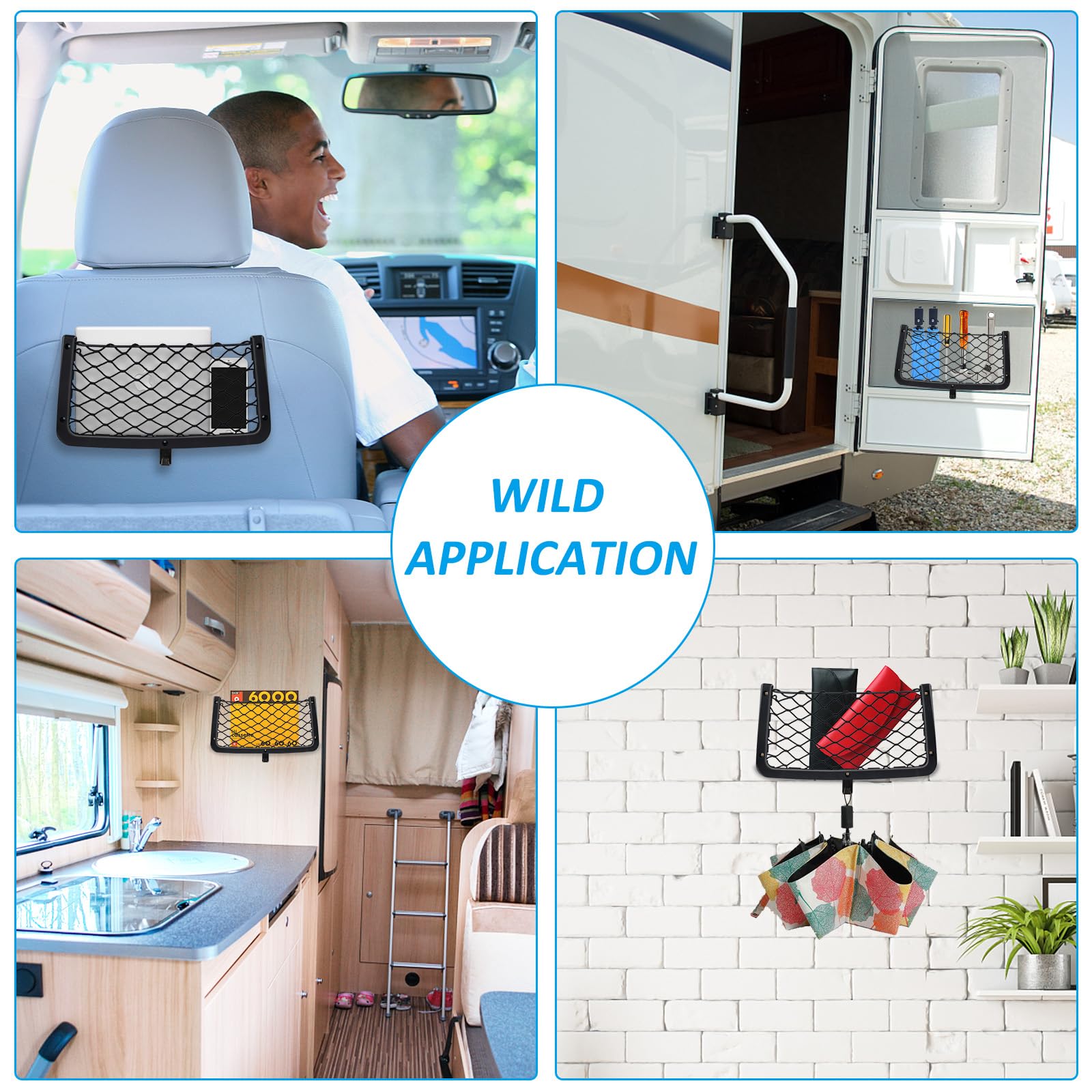 Rete Portaoggetti Bagagliaio 3 Tasche - Organizzatore Auto Universale, 150x40cm, Nero - Foto 2