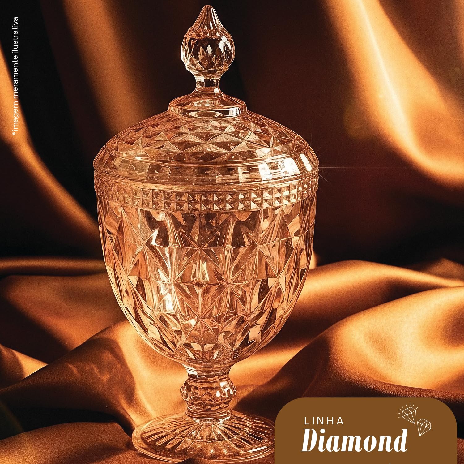 LYOR - Potiche de Cristal com Pé Diamond Âmbar Metalizado 15cm x