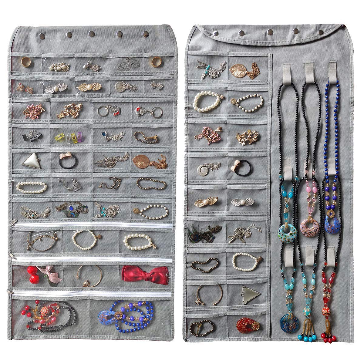 Home Style India Non Woven Double Sided 56 Pockets and 9 Hook Loops Hanging Jewelry Organizer for Holding Jewelry (Grey) (B081TCSK47) Amazon Price History, Amazon Price Tracker