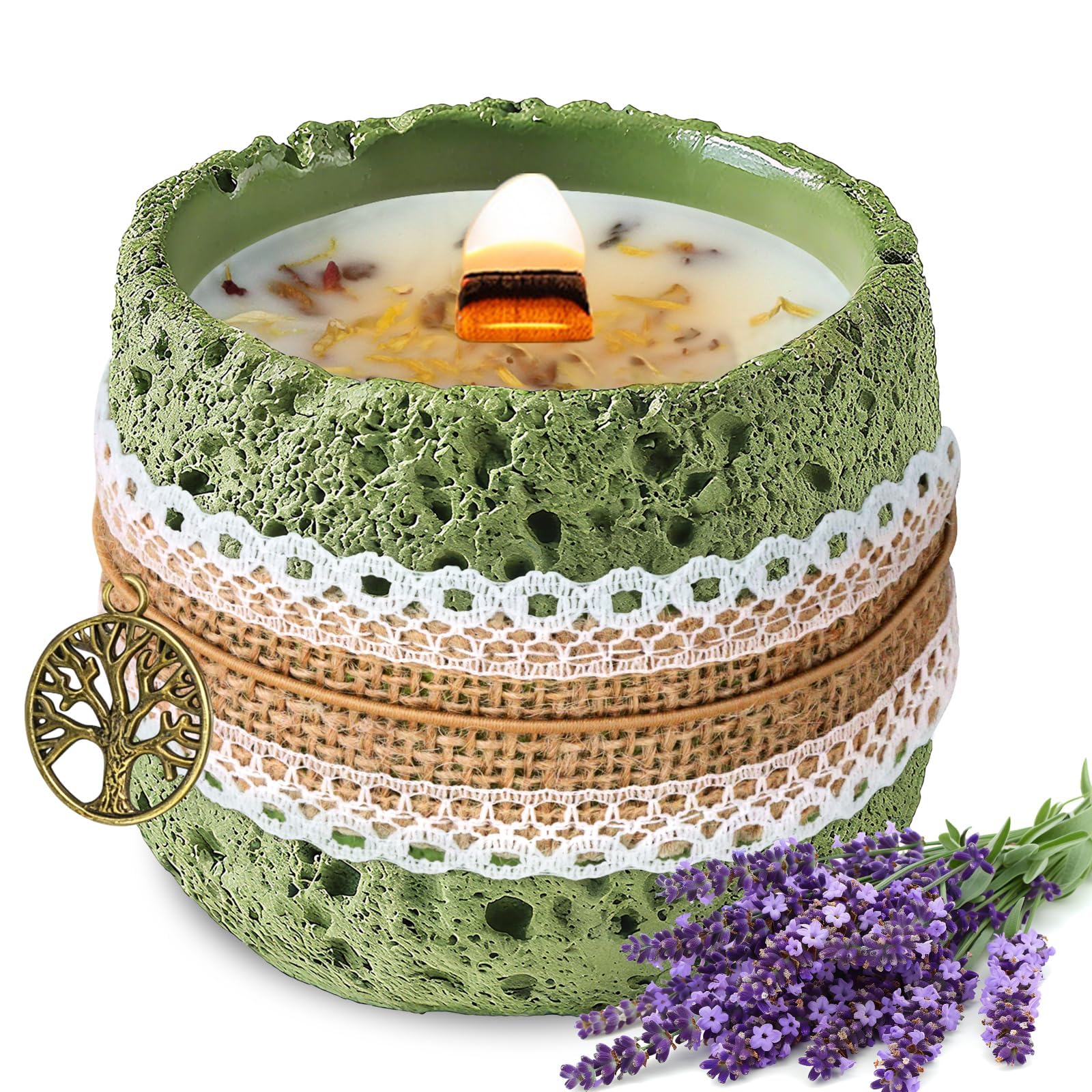 Iagoryue Women's Lavender - Green Lavender Scented Candles Gifts For & Men, 190G Citronella Candle With Crackling Wood Wick, 43 Hour Long Burning Soy Candles, Hand Poured Meteorite Jar Aromatherapy Candle For Home Decor