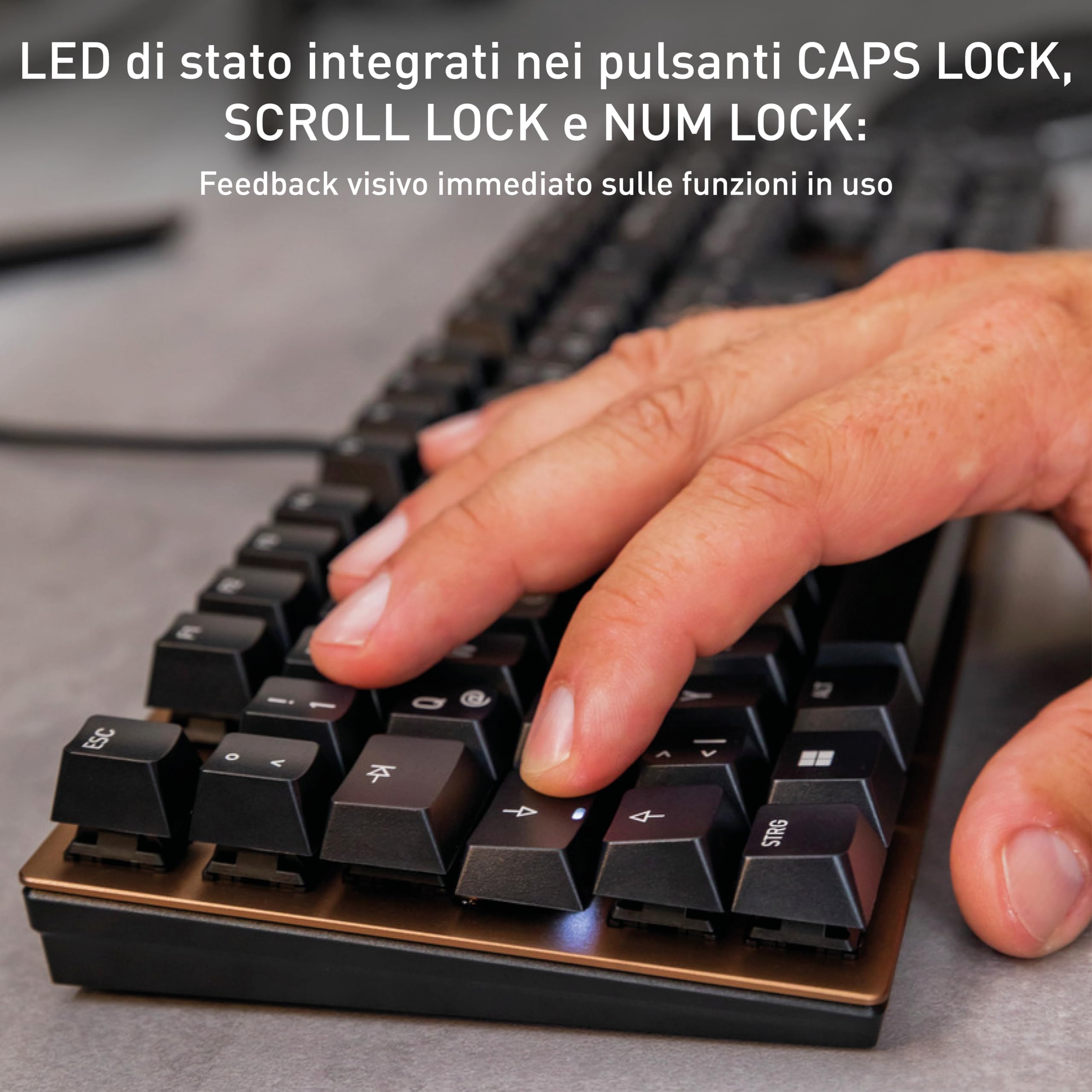 CHERRY KC 200 MX, Tastiera Office Meccanica con Piastra Metallica Anodizzata, Layout per gli USA (QWERTY), Con Filo, Interruttori MX2A SILENT RED, Nero/Bronzo