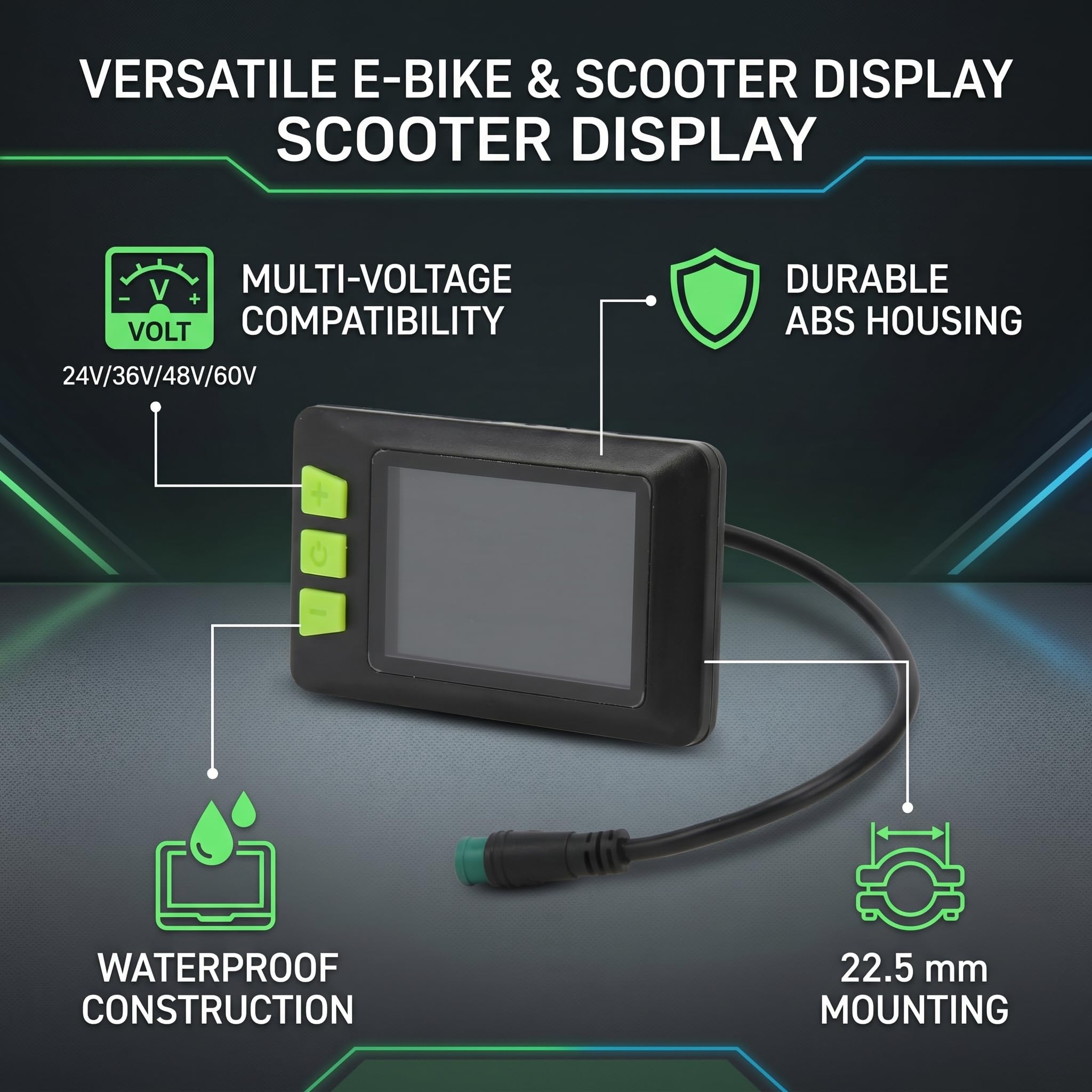VGEBY Compteur d'affichage LCD pour Vélo électriqueCompteur d'affichage LCD pour Scooter électriqueCompteur ABS, Panneau de Commande 24V 36V 48V 60V, Compteurs de