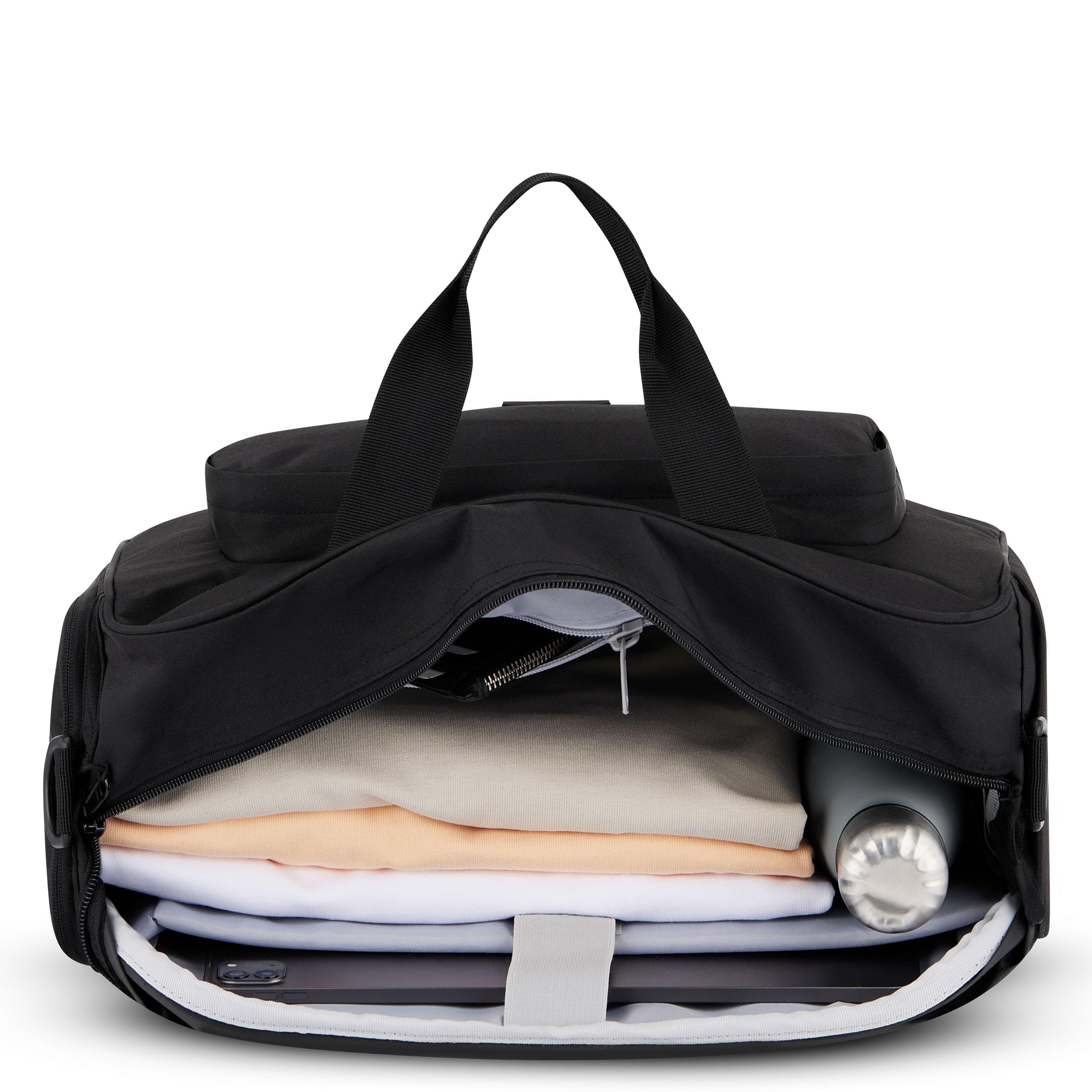 Larkson Holdall Finja Medium stylowa torba podróżna z przegródką na buty, weekendowa, z paskiem na kółkach, PET z recyklingu, wodoodporna, Czarny, Torba podróżna