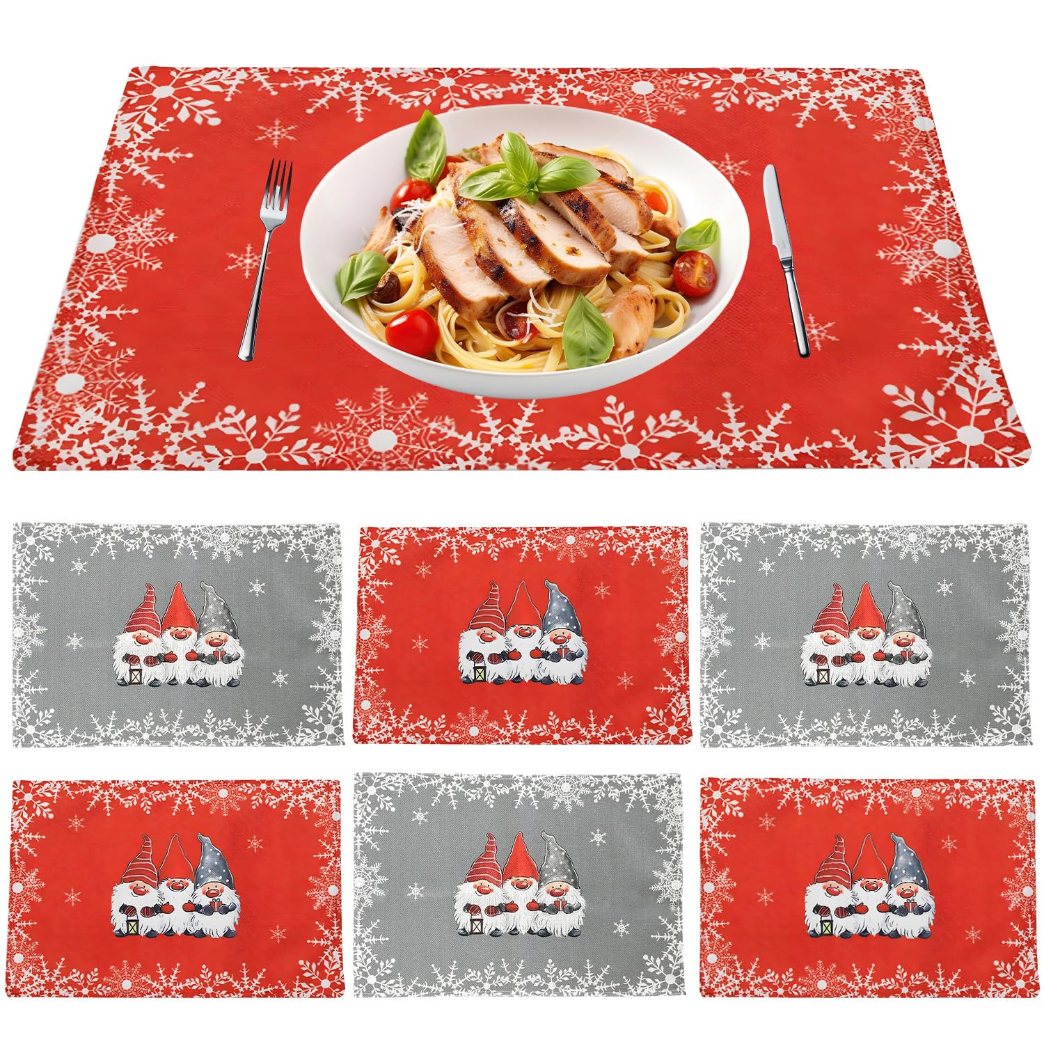 Juego de 6 Manteles Individuales de Navidad,Manteles Individuales Navidad Lavables,Decoración de Mesa Navidad,Manteles Individuales Navidad Rectangular,para Mesa y Decoración Navideña,Boda, Cenas