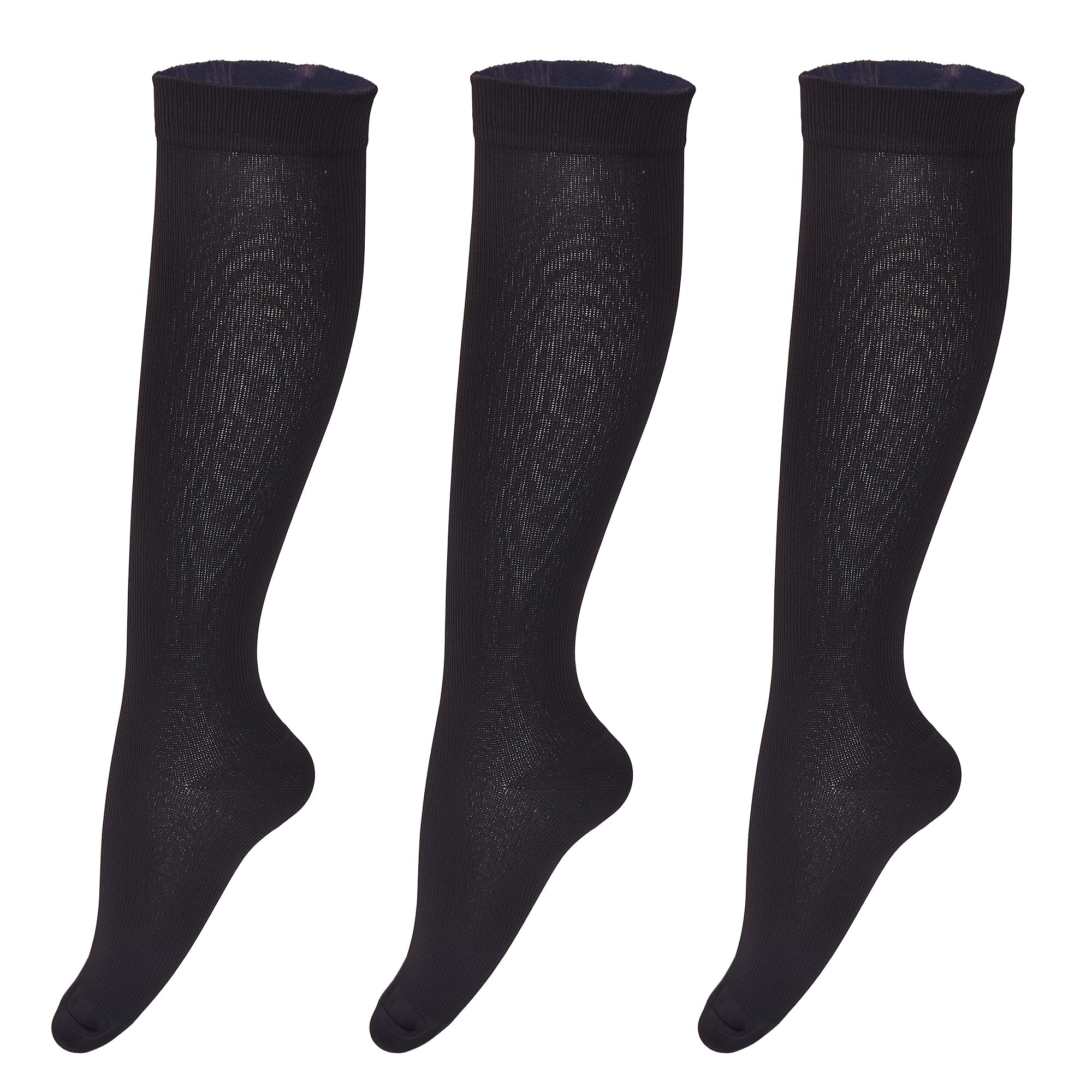 Guangstar Women's Black/Black/Black Compression Socks For (3 Pairs) 8-15Mmhg Circulation Support Knee High Socks For Medical, Nursing, Running And Athletic, Pack Of 3, S/M