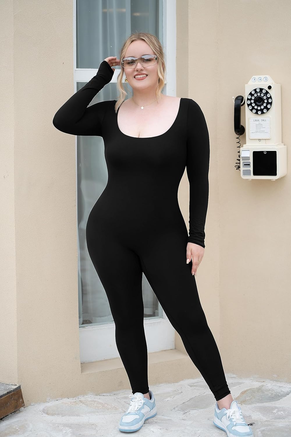 HYZ Women's Fall Long Sleeve Square Neck High Stretchy Fitted Going Out One Piece Jumpsuit - Image 9