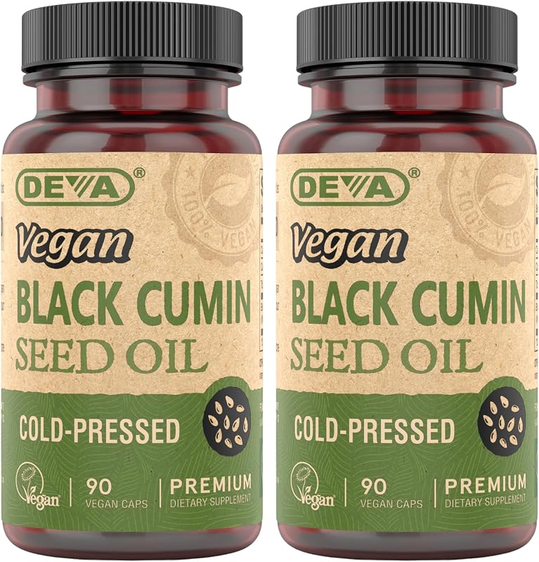 Óleo de semente de cominho-preto DEVA em cápsulas veganas, prensado a frio e não refinado, pacote com 2 frascos de 90 cápsulas